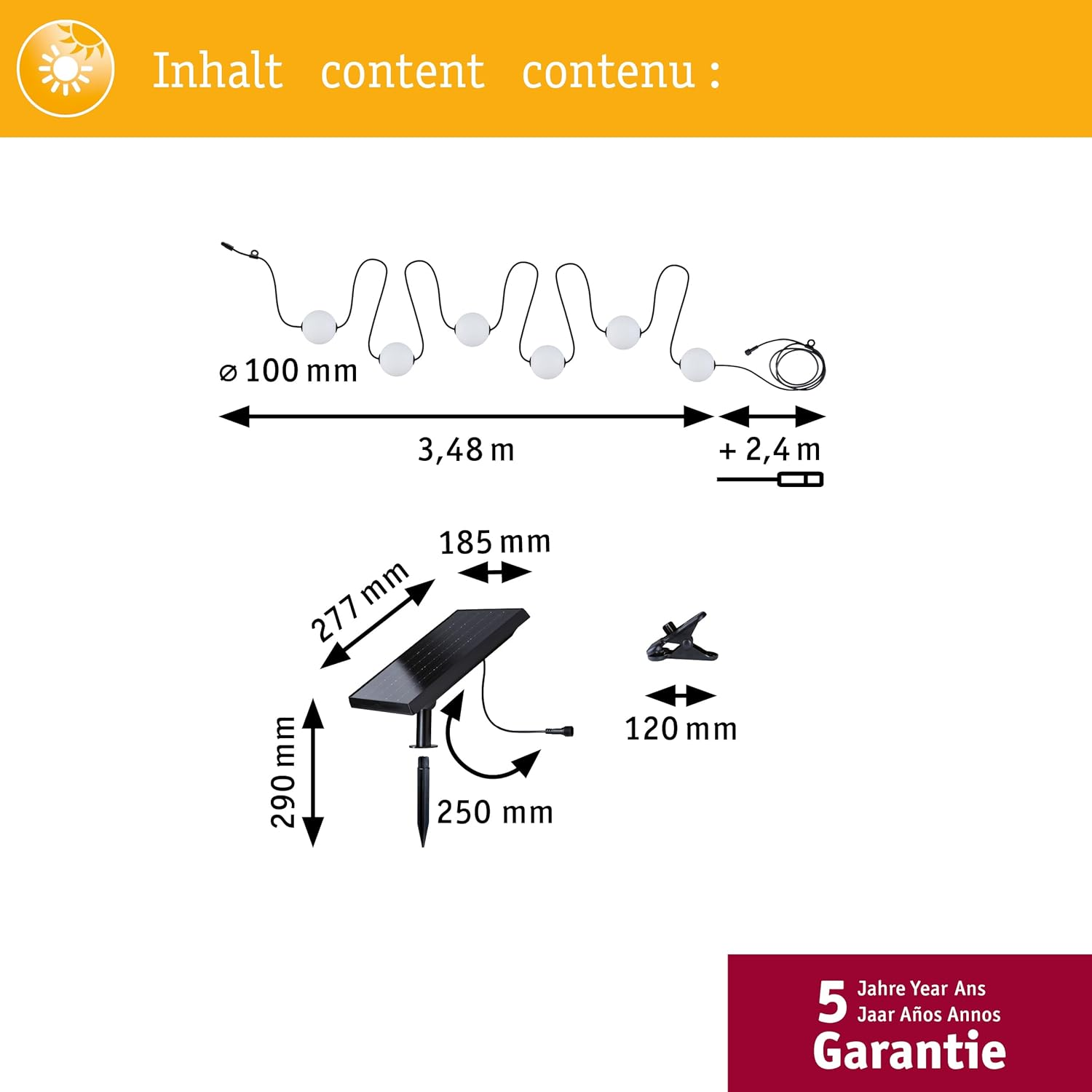 Paulmann Taina 94911 Solar LED Fairy Lights Basic Set IP67 3000K 5.8 M 6 X 60 Lm Black image number 6
