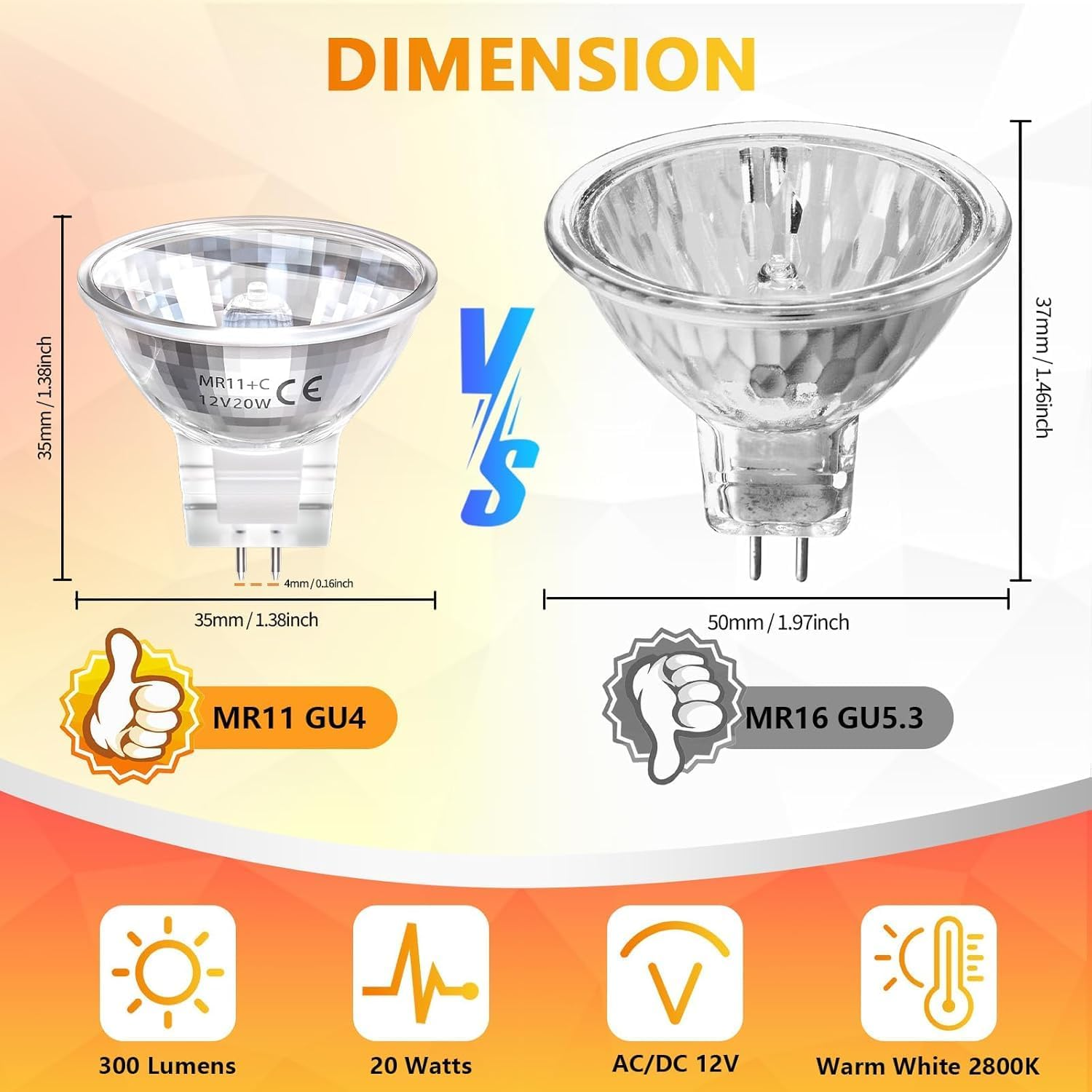 Bonlux 20W MR11 GU4 12V Halogen Light Bulb 35Mm Diameter Mirror Reflector and Protective Cover (8 Pack, Warm Light 2800K) image number 5