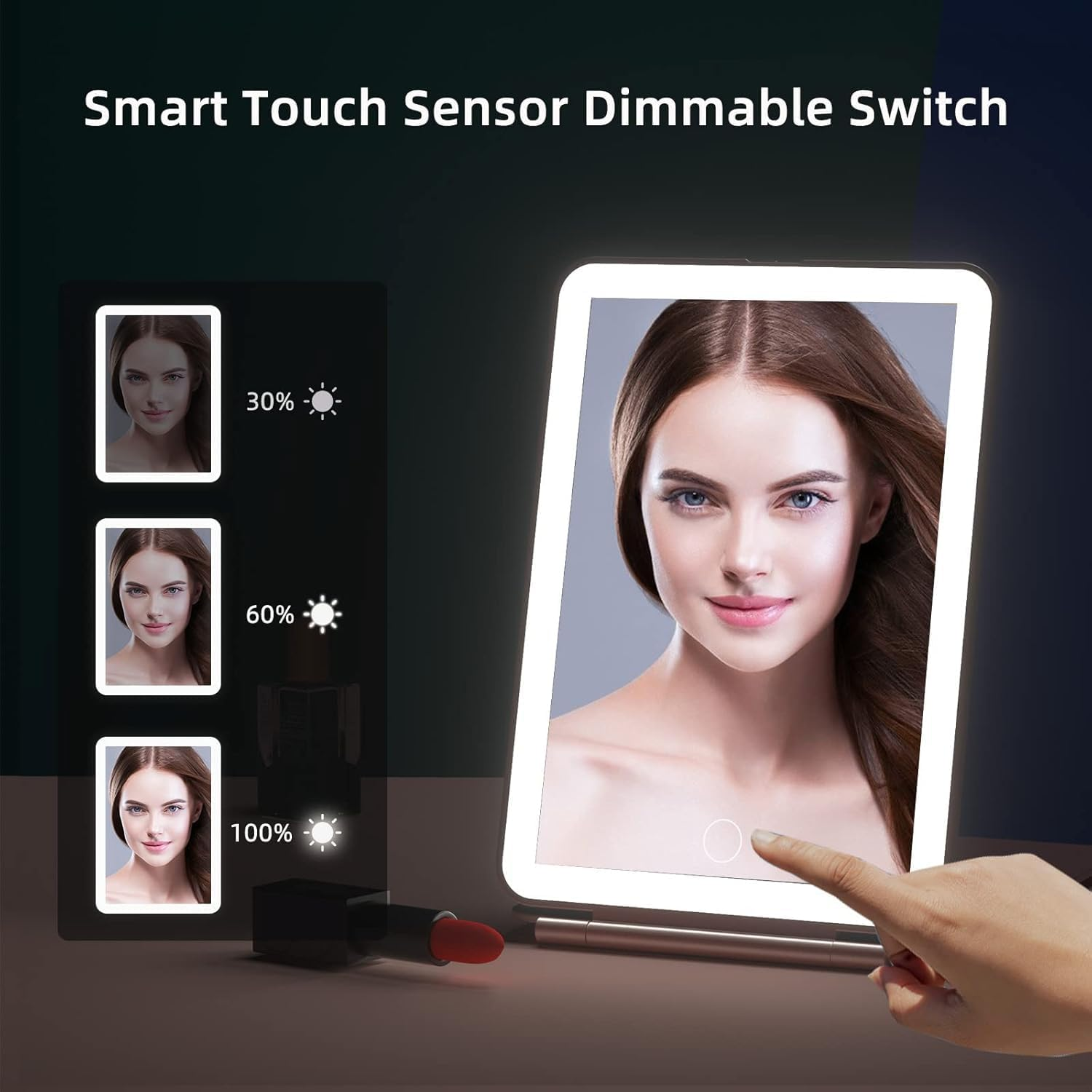 Mumoo Bear Rechargeable Travel Makeup Vanity Mirror with 72 Led Lights, Portable Lighted Makeup Beauty Mirror, 3 Color Lighting, Dimmable Touch Screen, Tabletop LED Folding Cosmetic Mirror with Lights image number 1