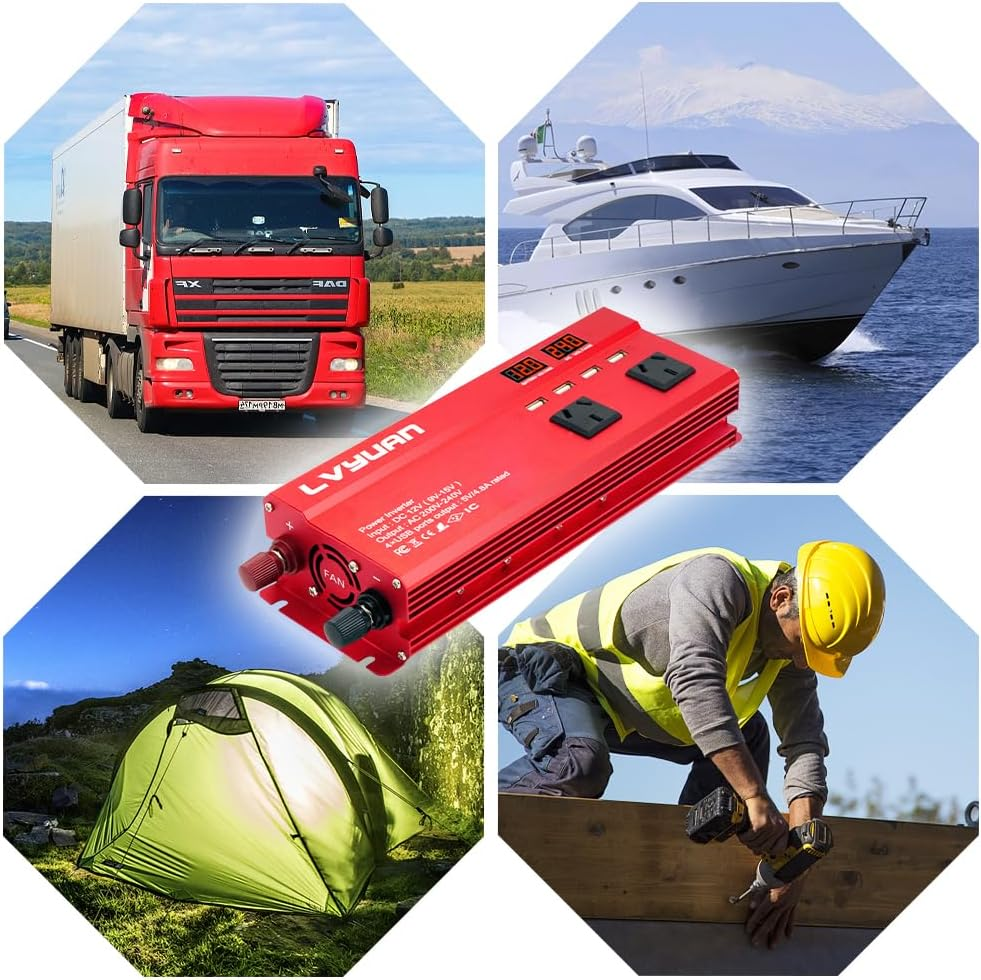 Yinleader Inverter 1000W Car Power Inverters 12V DC to 240V AC Converter with 4 AC Outlet 4 USB, 12 Volt Invertor Car Cigarette Lighter Inverter for Vehicles