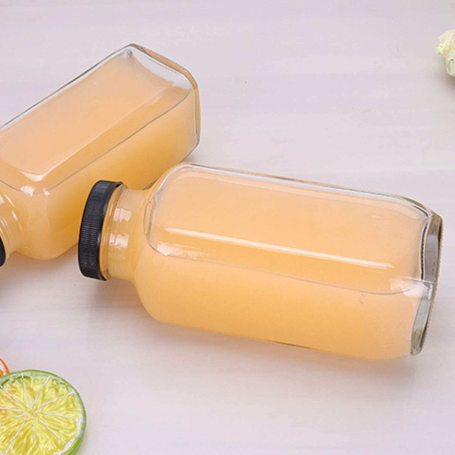 Encheng Beverages Drinking Bottles 12Oz,Glass Water Botttles with Lids,Octagonal Vintage 350Ml,Juice Bottles for Storage Tea,Kombucha,Milk Bottles Smoothies Bottles 20Pack image number 4