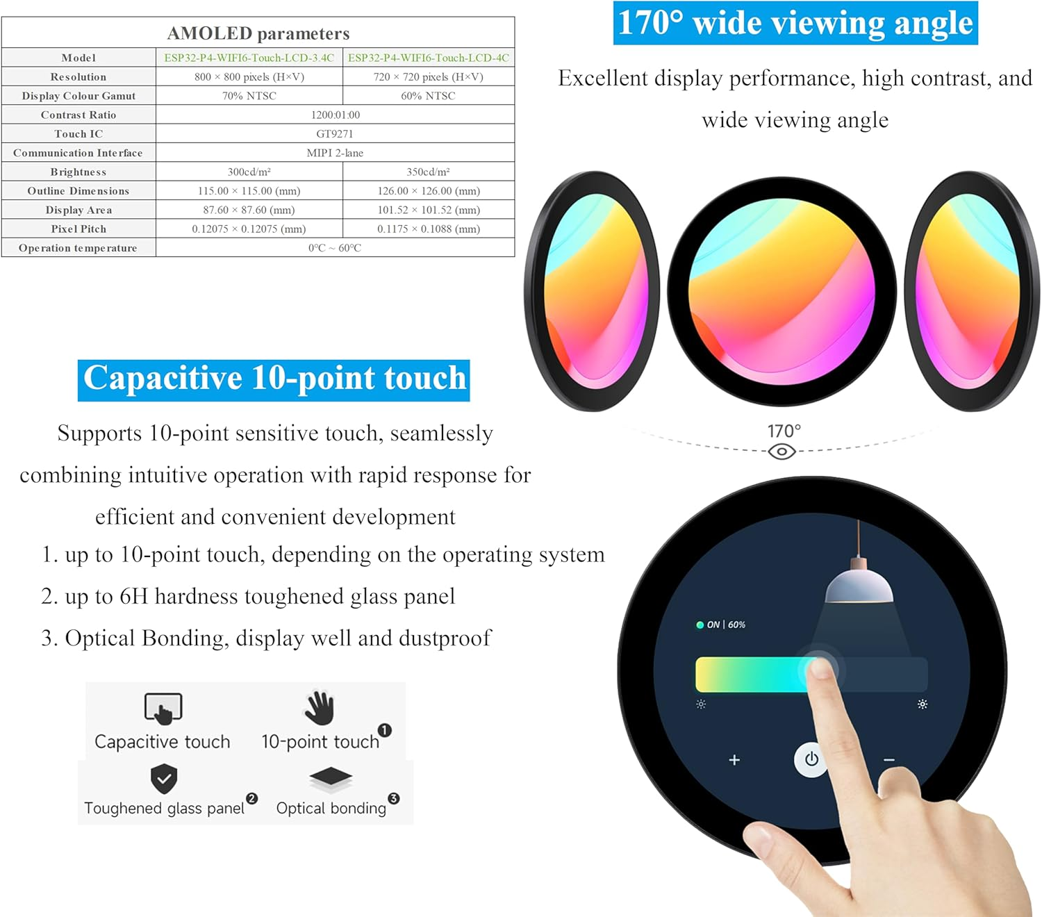 ESP32-P4 3.4 Inch round Touch Display Development Board, IPS LCD, 800X800 Resolution, Support Wfi 6 / BLE 5,Onboard Dual Microphones, Audio Input/Output, Supports AI Voice Interaction image number 2