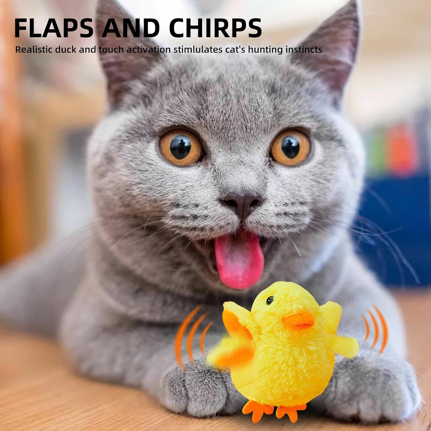 Chirping Duck Interactive Cat Toy, Touch Activated Automatic Kitten Toy with USB, Realistic Duck Quack & Flapping Wings Catnip Toy, Cute Cat Kicker Toy, Cat Exercise Toys for All Breeds image number 4
