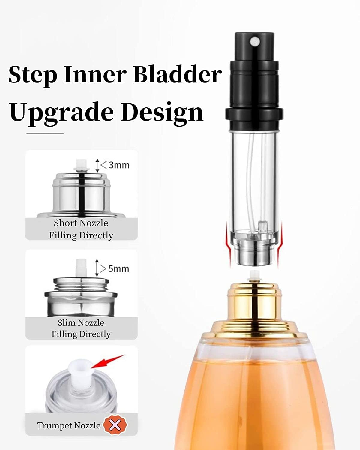 2Pcs Refillable Perfume Bottle Atomizer for Travel, Portable Easy Refillable Perfume Spray Pump Bottle for Men and Women with 5Ml Pocket Size (Black & Rosegold) - B-Gold image number 3