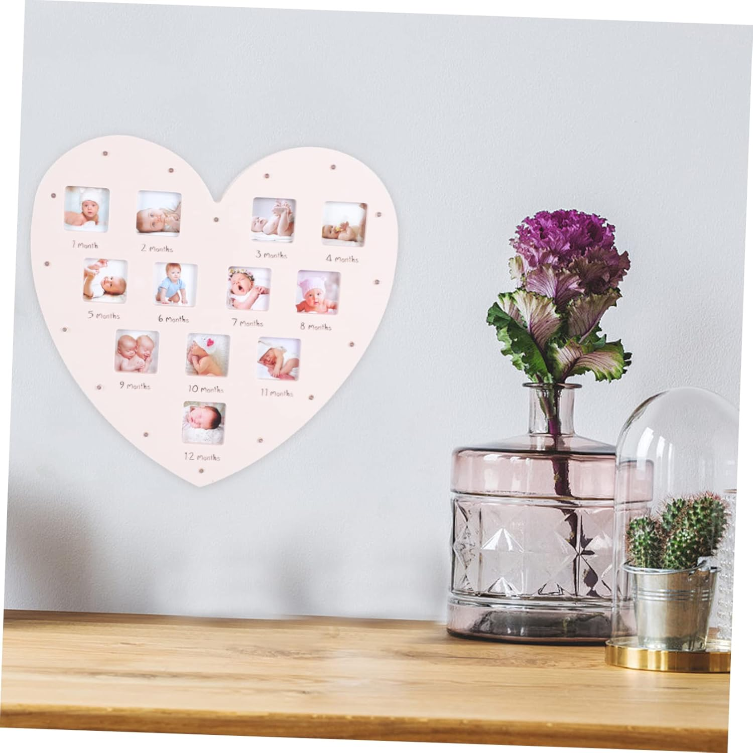 Creative Heart Shape Growth Frame with LED Light Month Photo Display for Newborns Keepsake for First Year Memories and Milestone Moments image number 4