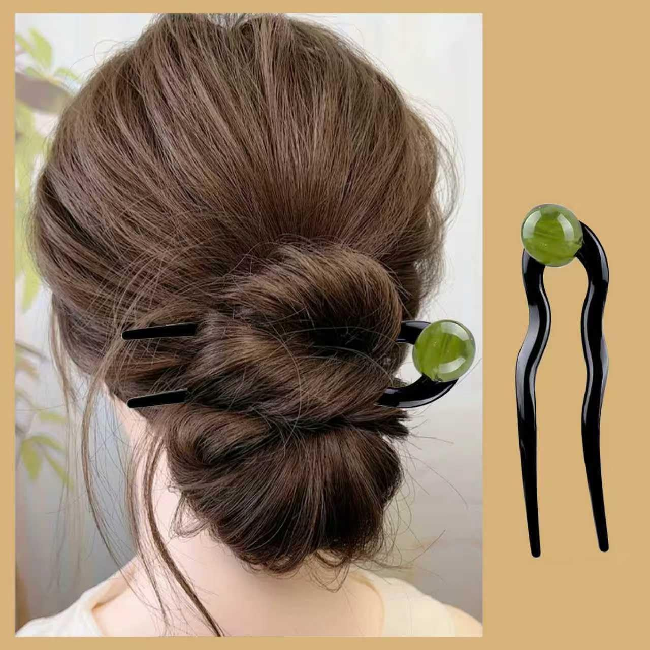 RIBHNXHI U Shaped French Hair Pin Pearl Hair Clips for Women Elegant Bobby Pins Brown Hair Fork Vintage Updo Hair Sticks for Buns Hair Accessories 4 Pieces Multicolor image number 1