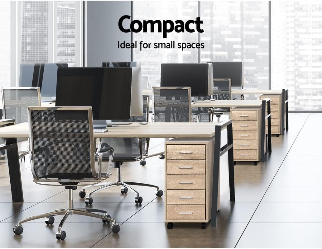 Artiss 5 Drawers Filing Cabinet, Chest of Drawer Desk File Storage Cabinets Wood Slim Locker Home Office Bedroom Furniture, with Metal Suspension Rails Anti-Scratch Beige image number 5