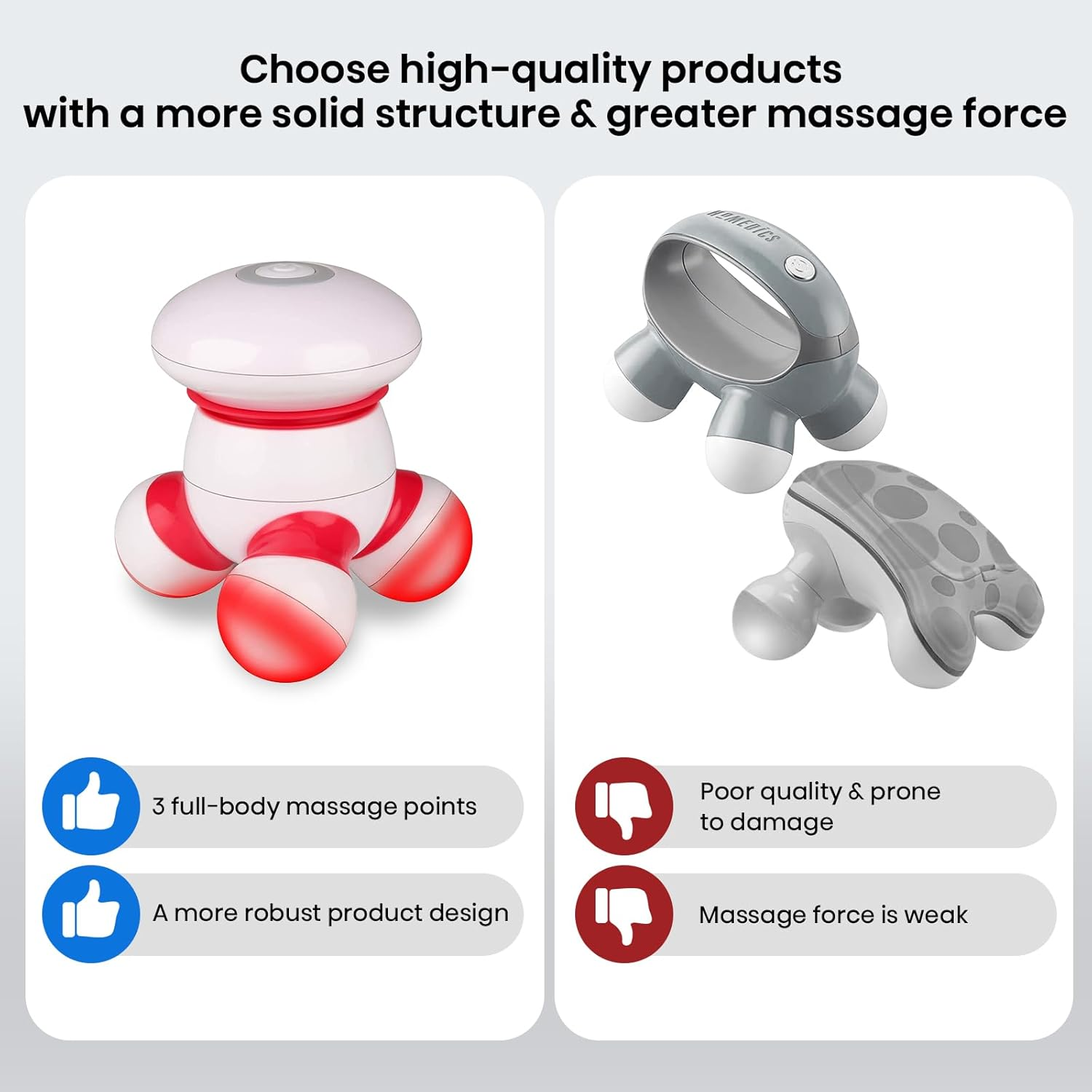 Handheld Massager Mini Portable Vibrating Body Massager with LED Light for Hand Head Neck Back Legs Arms Pain Release, Battery Operated, Easy Hand Grip image number 5