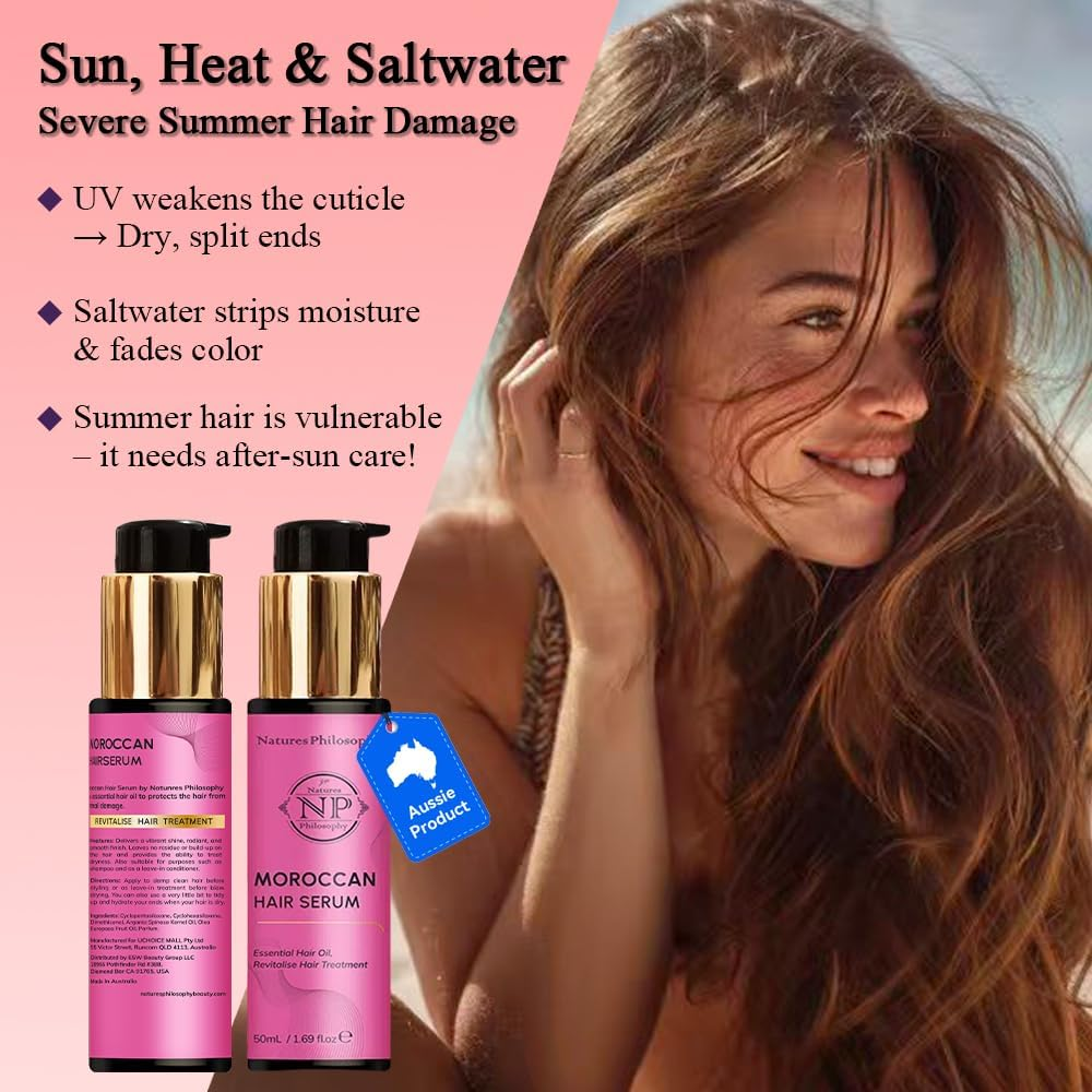 NP NATURES PHILOSOPHY Moroccan Argan Oil - Hair Serum Organic, Anti-Frizz, Repairs Damaged Hair, Adds Shine for All Hair Types Aussie Allergy-Free Moroccan Oil Hair Products 1.69 Fl Oz image number 4