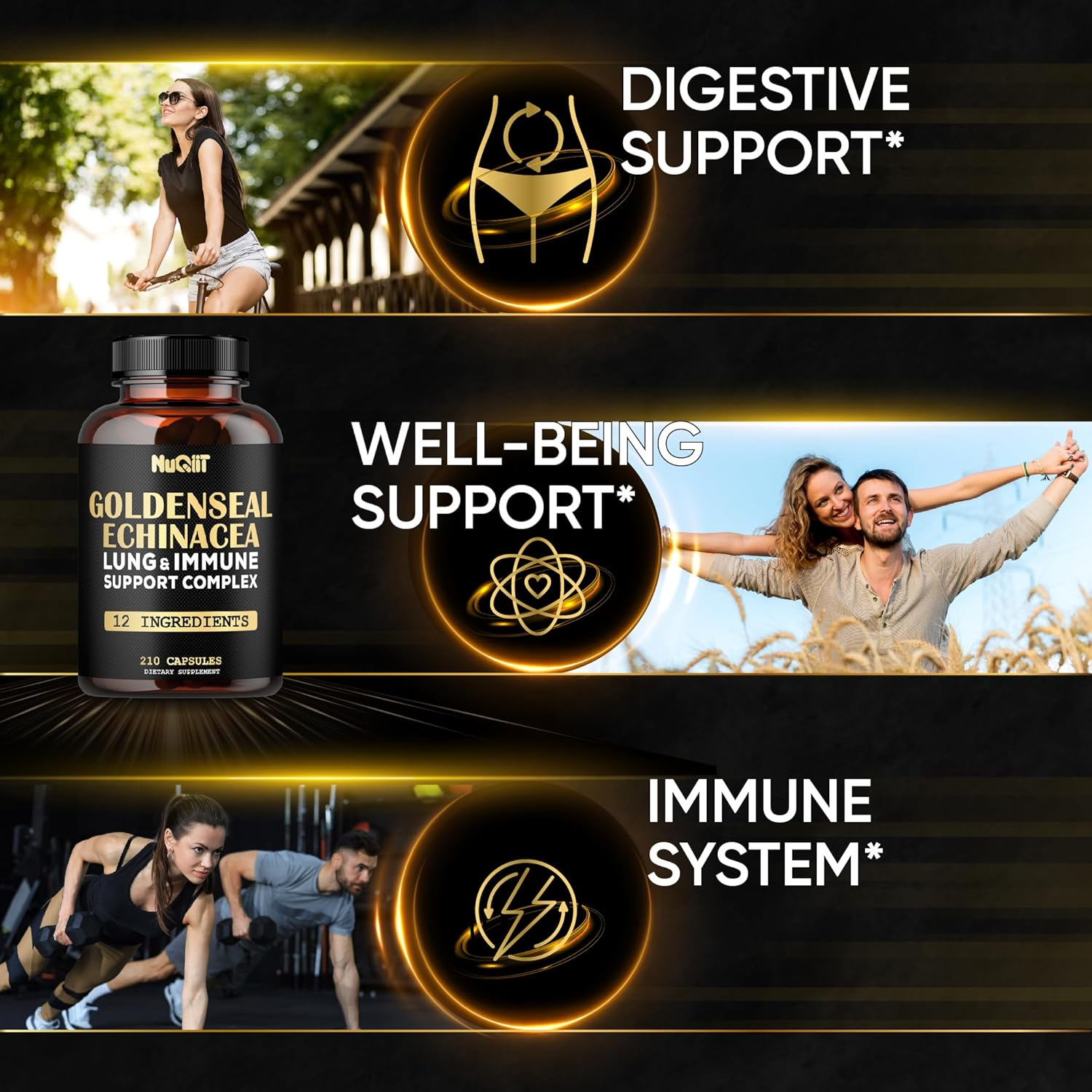 210 Capsules - 1000Mg Goldenseal Root Capsule with Panax Ginseng Root, Bromelain, Immune Support Complex as Elderberry, Garlic Bulb - Digestive Health, Body Balance & More - Goldenseal Root Powder image number 5