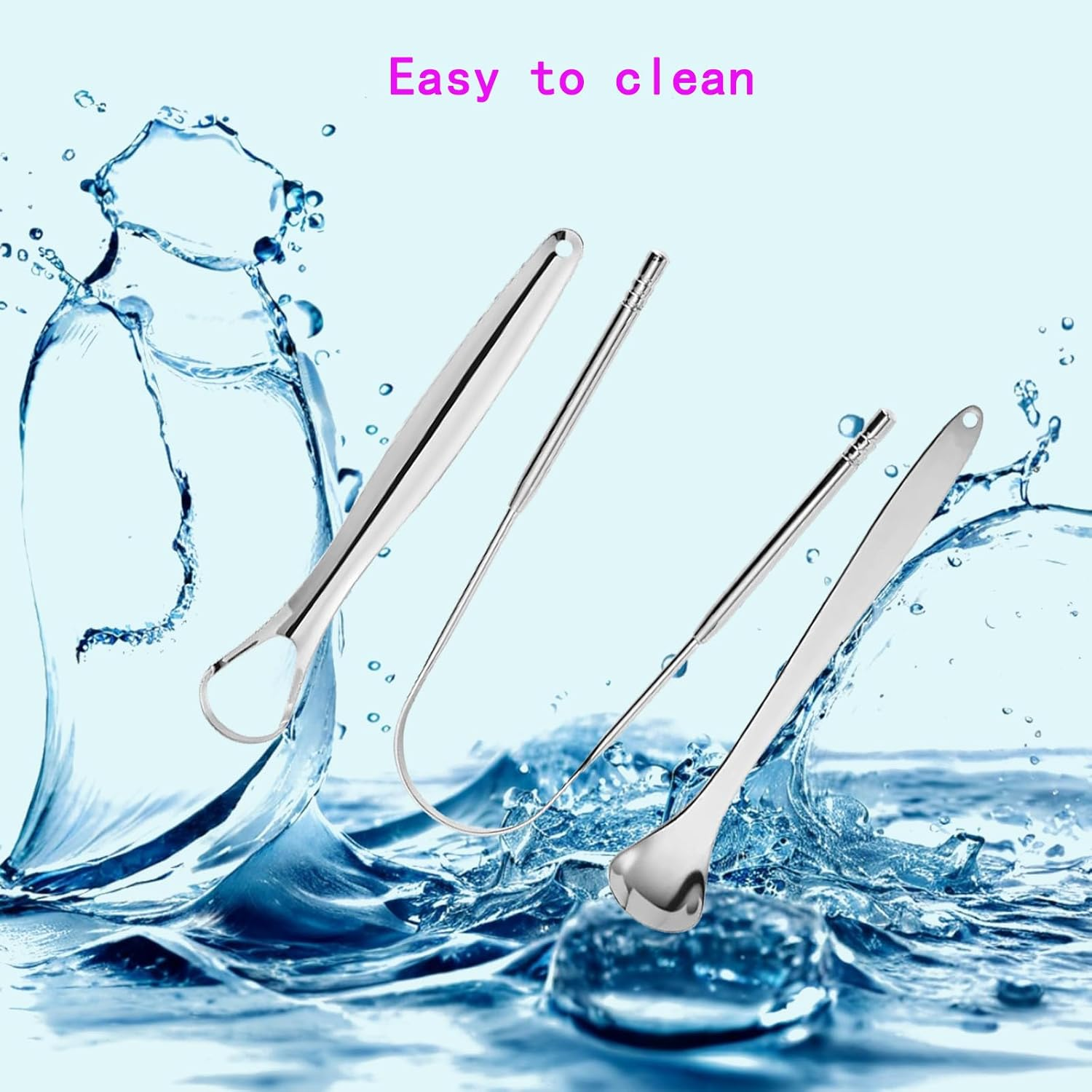 3 Pcs Stainless Steel Tongue Scraper, Metal Tongue Cleaning Tools for Oral Hygiene, Fresh Breath and Bad Breath Treatment, Reusable Tongue Care for Adults and Kids, with Storage Box - Silver image number 2