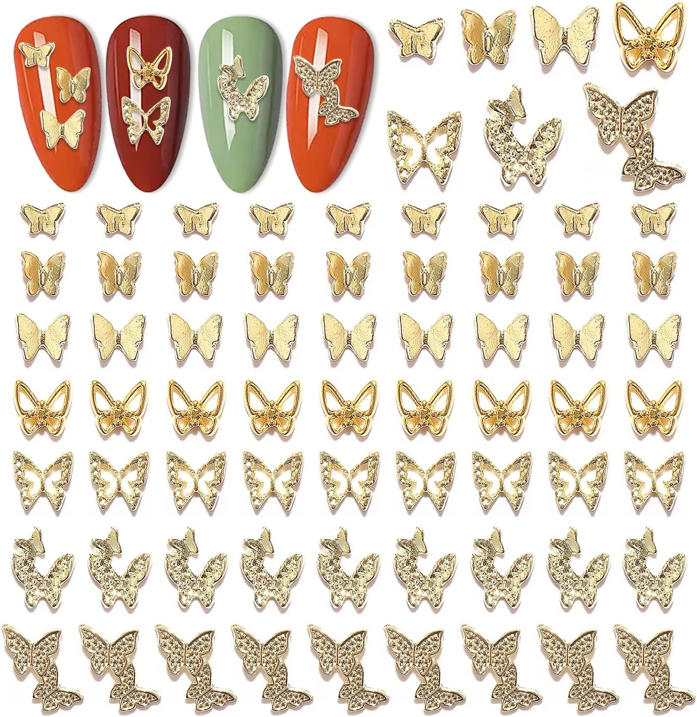 DANNEASY 70Pcs Butterfly Nail Charms 3D Nail Butterfly Charms for Nails Design Alloy Nail Jewels Nail Decoration for Acrylic Nails DIY Craft Nail Art Accessories (Silver/7Style) image number 3