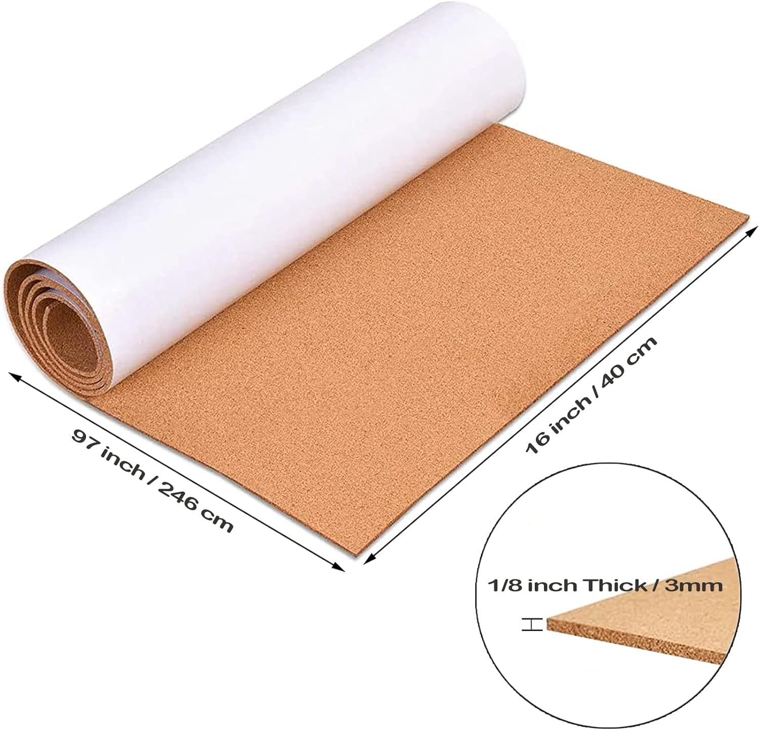 Origreen Cork Board Bulletin Board Roll, 3Mm Thick Self-Adhesive Cork Rolls, 40X246Cm Corkboards for Wall, Office, Home, Kitchen, Poster Pin Board Ideal for DIY (1/8" Thick, 97"X16", Au)