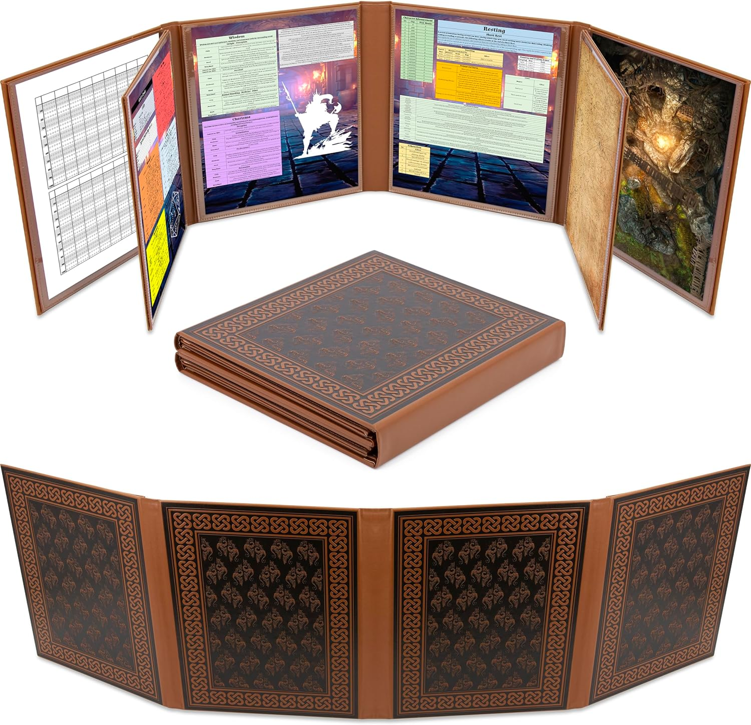CASEMATIX DM Screen Faux Leather 8-Panel Deluxe GM Screen - Eight Panel Folding Dungeon Master Screen with 2 Swinging Panels and Wet Erase Pockets for Ttrpgs, Inserts Not Included, 47''X11.75''