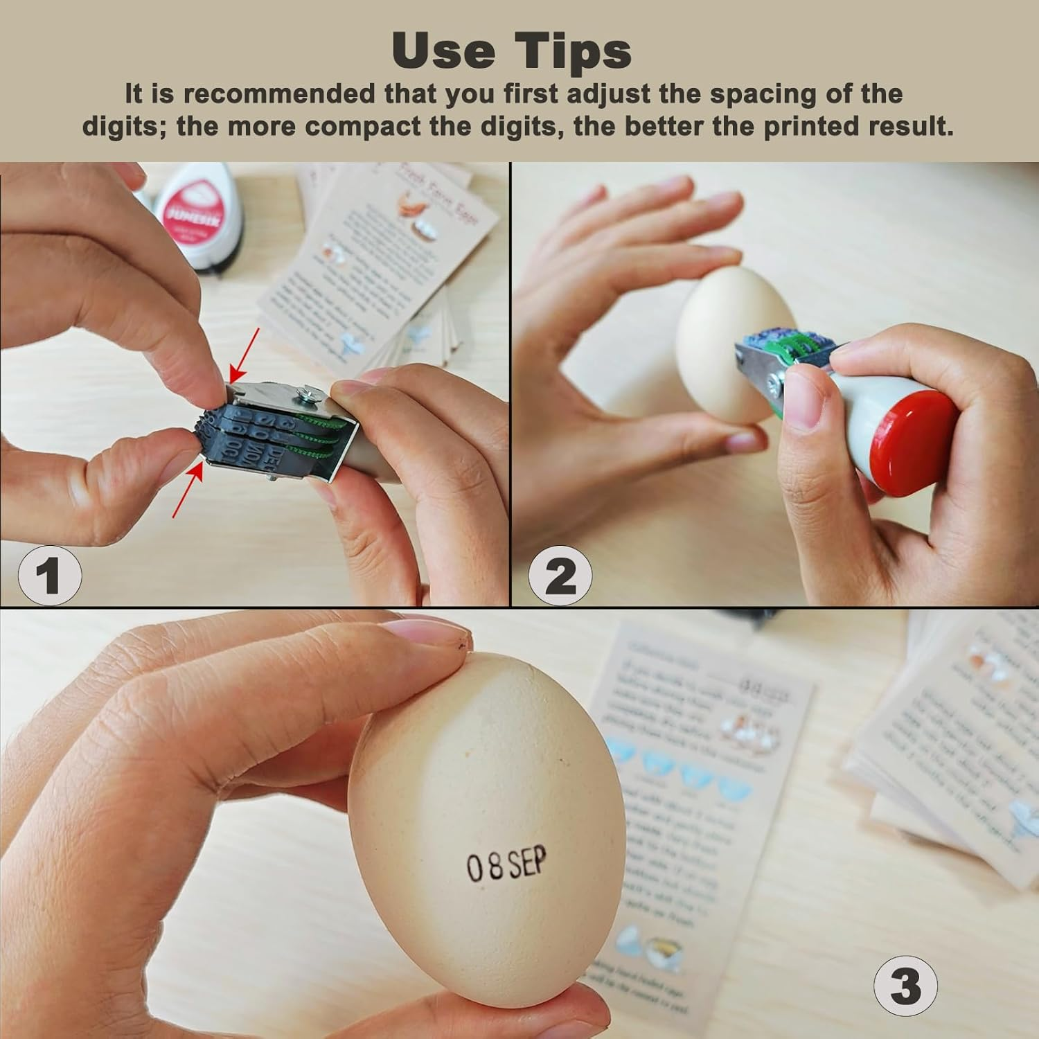 Homvik Egg Dating Stamp Kit with 4Mm Rubber Stamper, Black and Red Ink Pads, for Farm Fresh Eggs, Chicken Duck Turkey Eggs image number 1