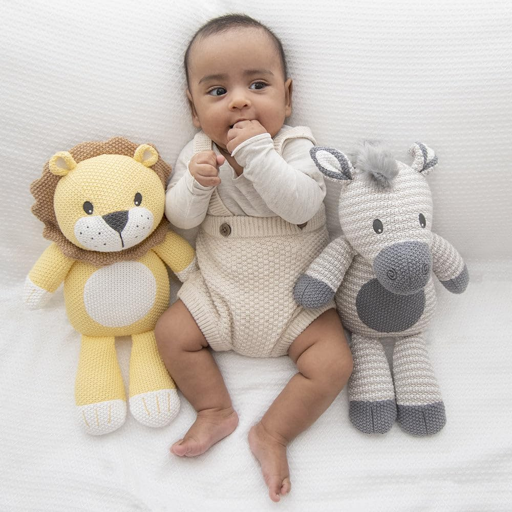 Knitted Toy for Babies Breathable Premium Knit Fabric- 38Cm Large Cotton Stuffed Animal Soft Plushie Rattle for Babies Newborn Baby & Nursery Decor (Lion) image number 6