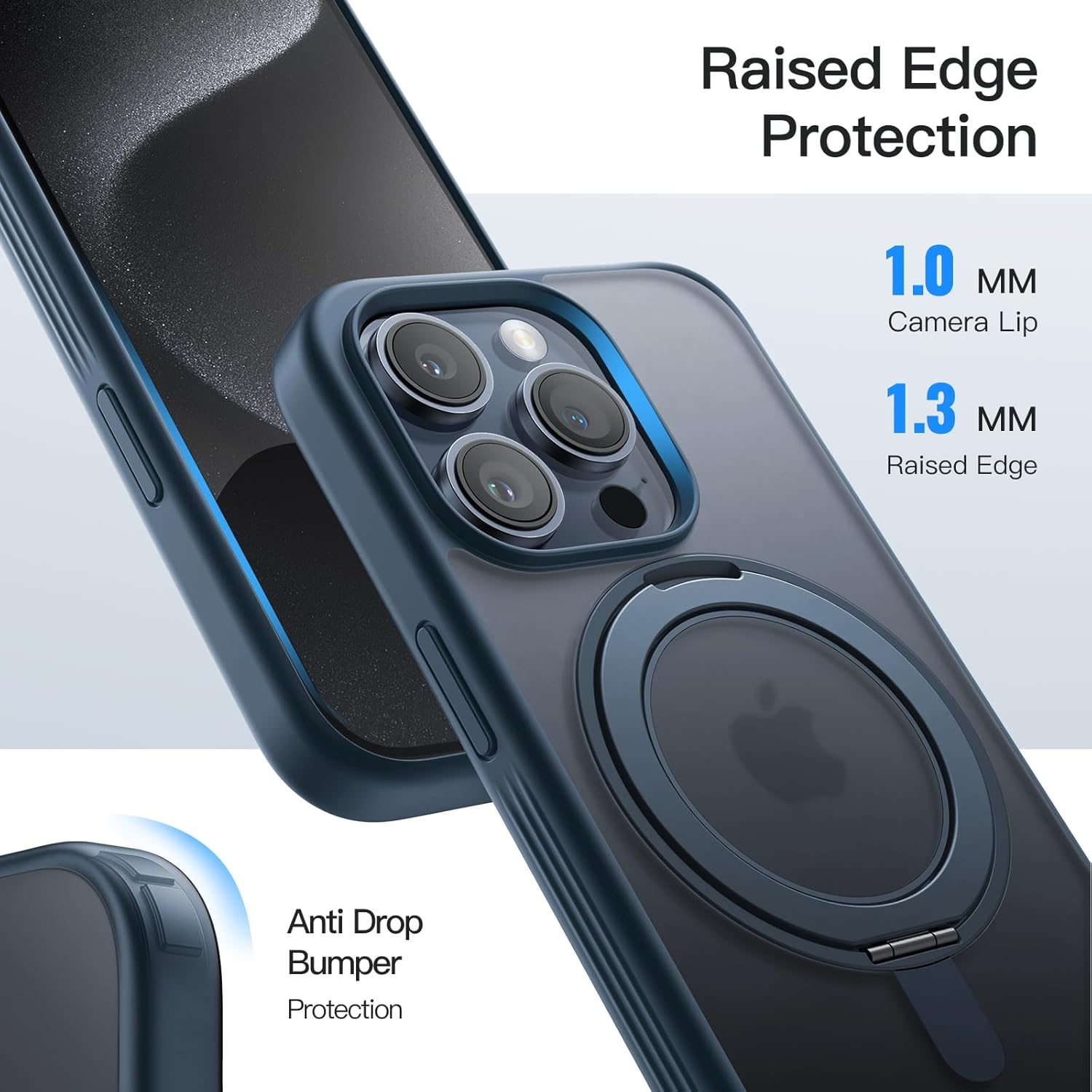 Jetech 360 Degree Rotatable Ring Case for Iphone 15 Pro Max 6.7-Inch Compatible with Magsafe, Slim Shockproof Phone Cover with Stand & Ring Holder (Blue Titanium) - Blue Titanium image number 6