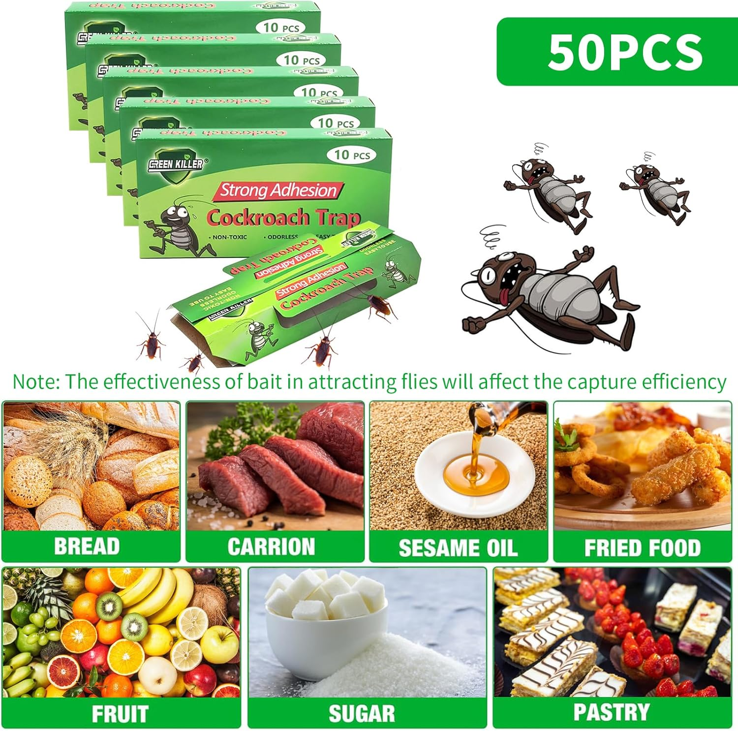 Cockroach Traps, Strong Adhesive Roach Traps, Highly Effective Roach Trap, Cockroaches Killer, Safe Cockroach Bug Trap for Indoor Use, No Smell & Non-Toxic, User Friendly (50 Pack) image number 4