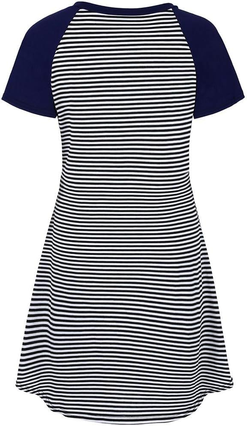 Summer Women Maternity Nursing Dress Short Sleeve Striped Loose Breastfeeding Sleepwear Midi Dress image number 3