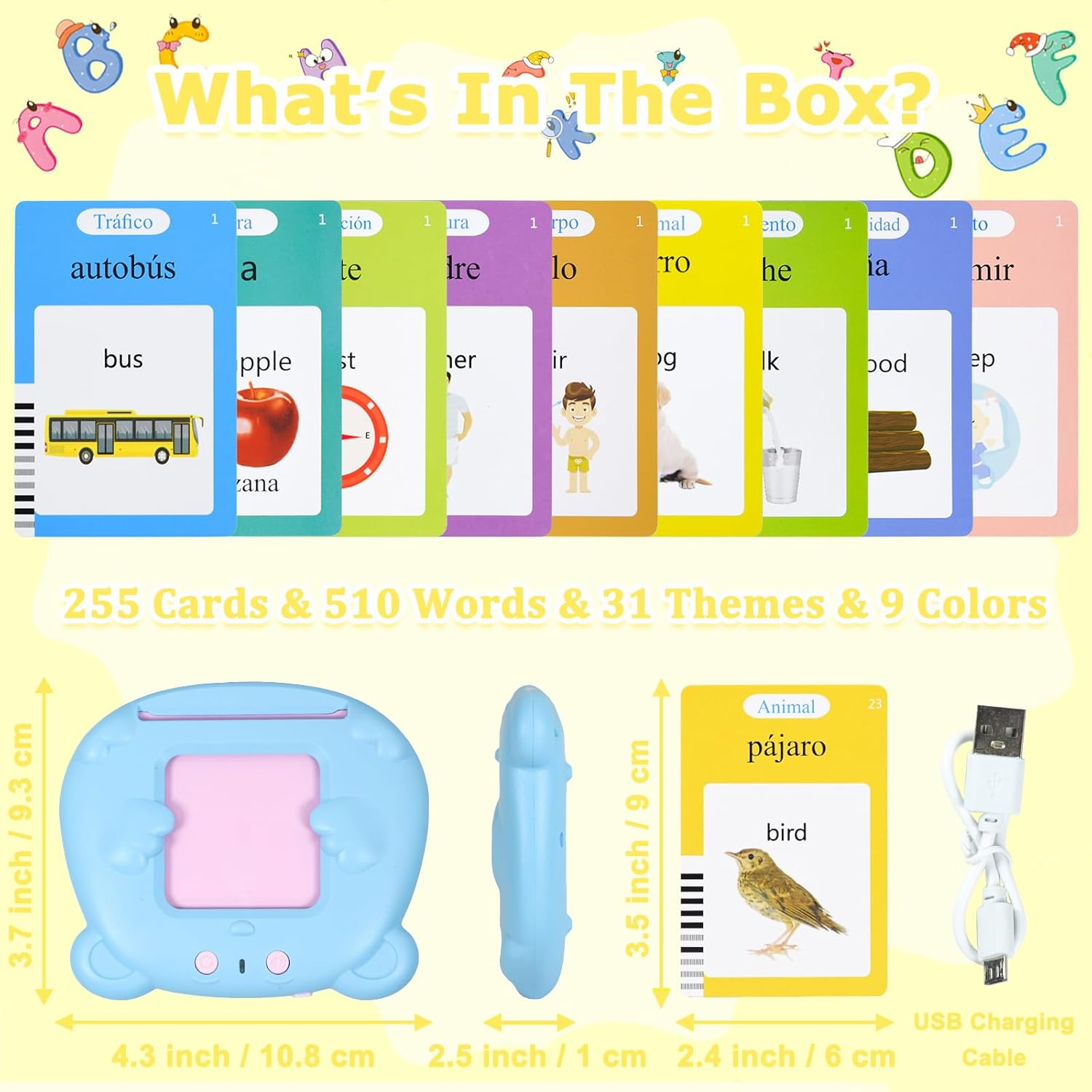 SAYEEC Toddlers Bilingual Talking Flash Cards Spanish English Montessori Toys with 510 Sight Words Kids Speech Therapy Autism Sensory Toys Learning Educational Gifts for 3 4 5 6 7 Years Old Boys Girls image number 3