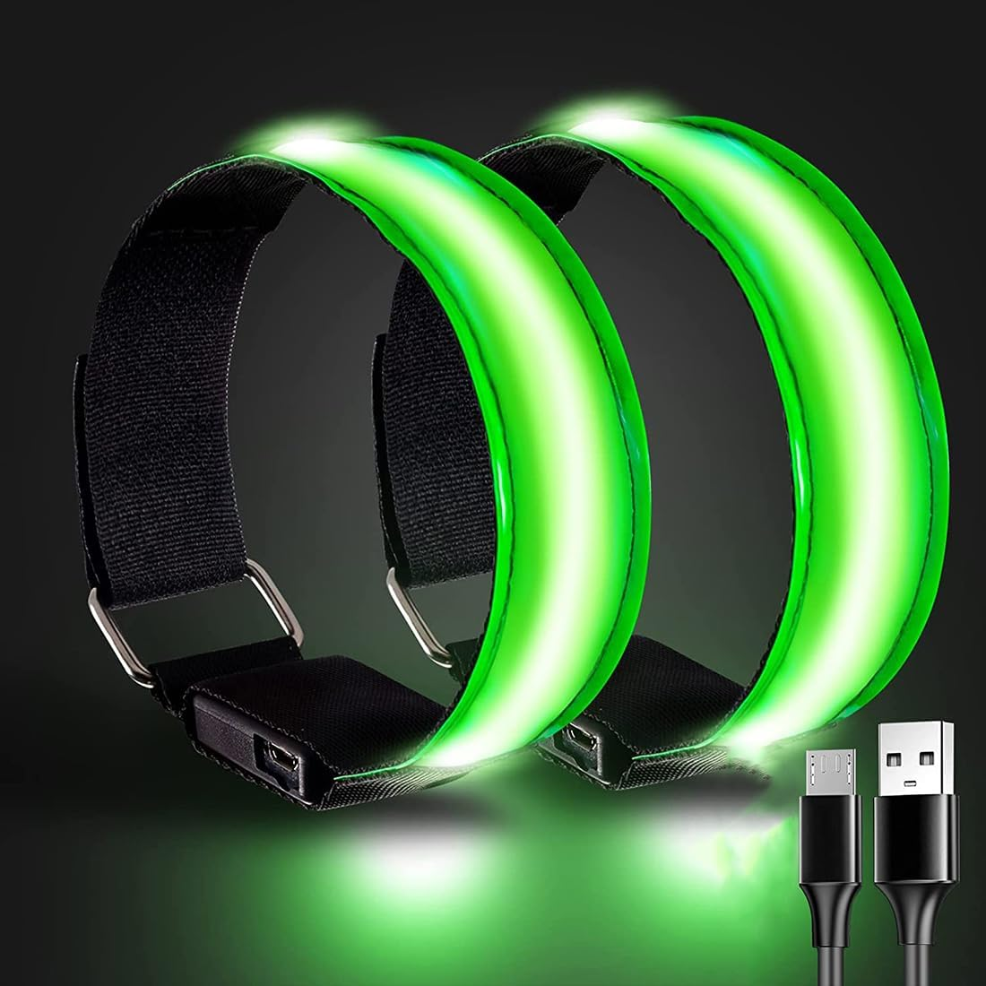 2 Pack USB Rechargeable LED Armbands,Led Reflective Arm Bands for Night Walking,360&deg; Reflective LED Bracelets,Armband Reflector for Running