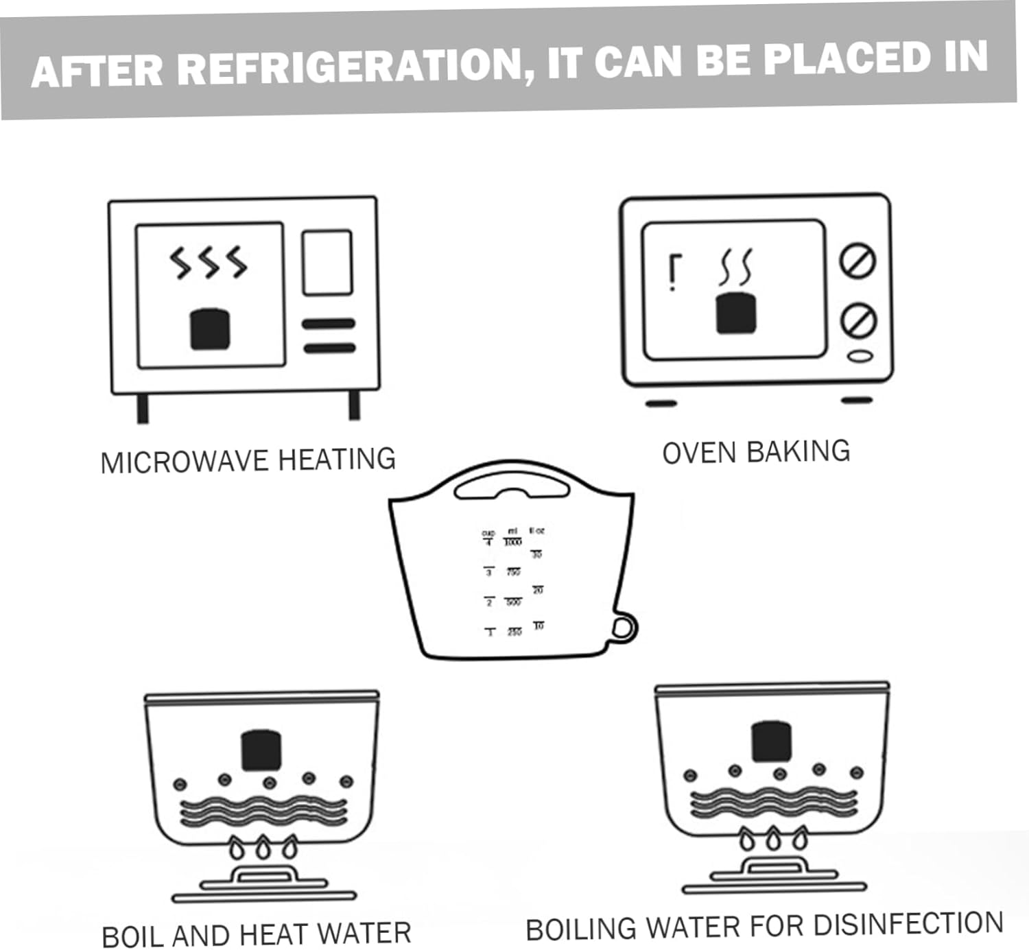 Microwave Sterilizer Bag, 1200Ml Flexible Silicone Microwave Steam Bags, Hanging Leakproof Pacifier Sterilizer with Handle, Steam Bags，2 Pcs image number 4