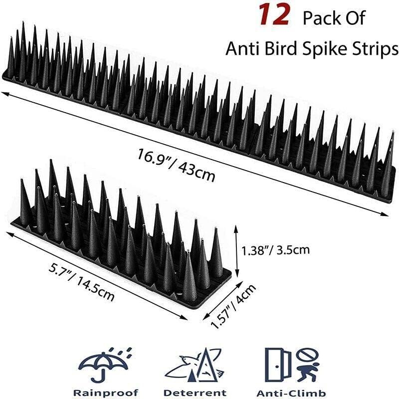 AIMALL 12X Bird Spikes Human Cat Possum Mouse Pest Control Spiked Fence Wall Deterrent, 17.72 X 1.77 X 1.38 Inches, Black image number 3