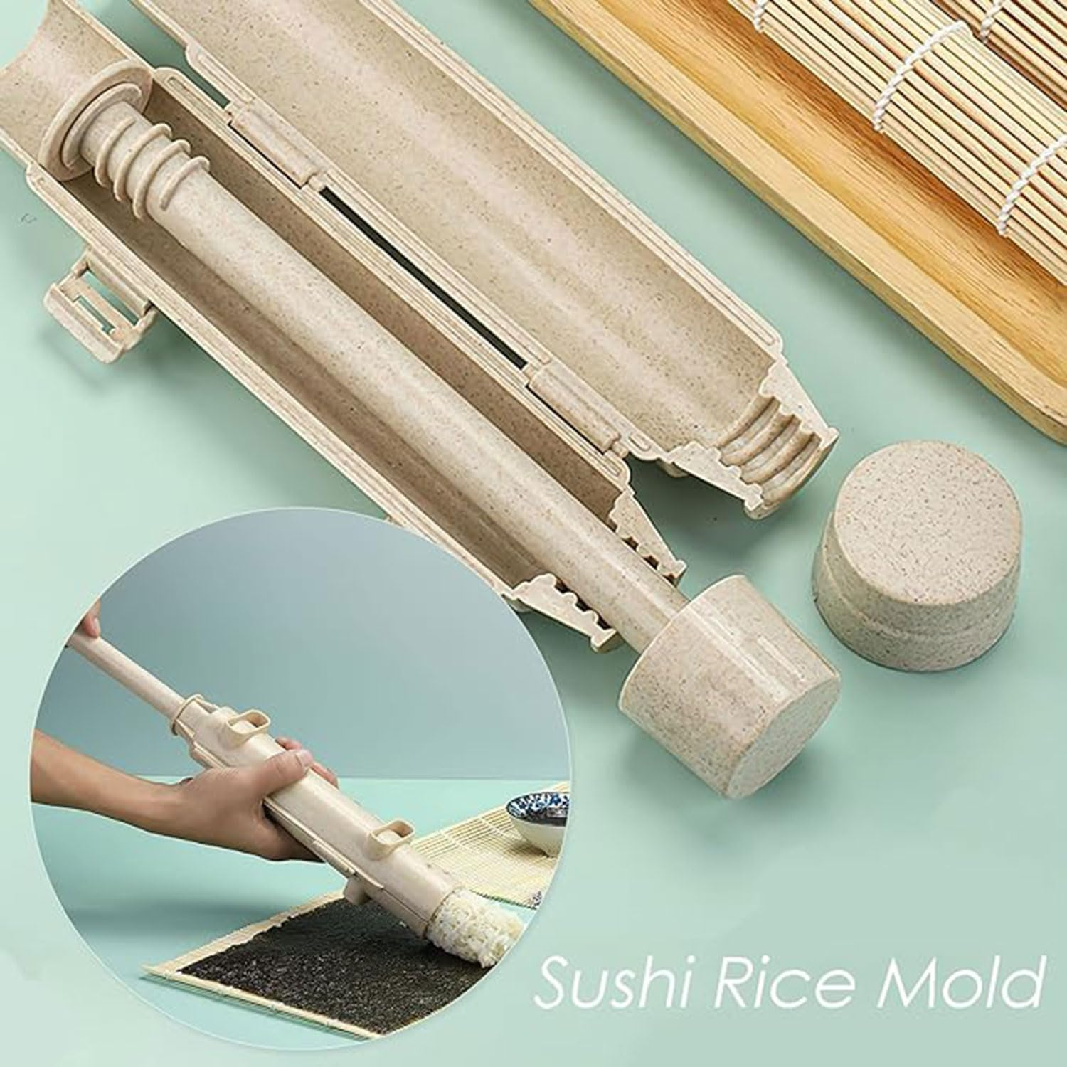 Sushi Making Kit, Sushi Roller Machine Mold, DIY Sushi Maker Tool with Bamboo Sushi Mats, Sushi Maker Roller, Plastic Sushi Bazooka, Rice Vegetable Meat Rolling, Onigiri Roller for Beginners