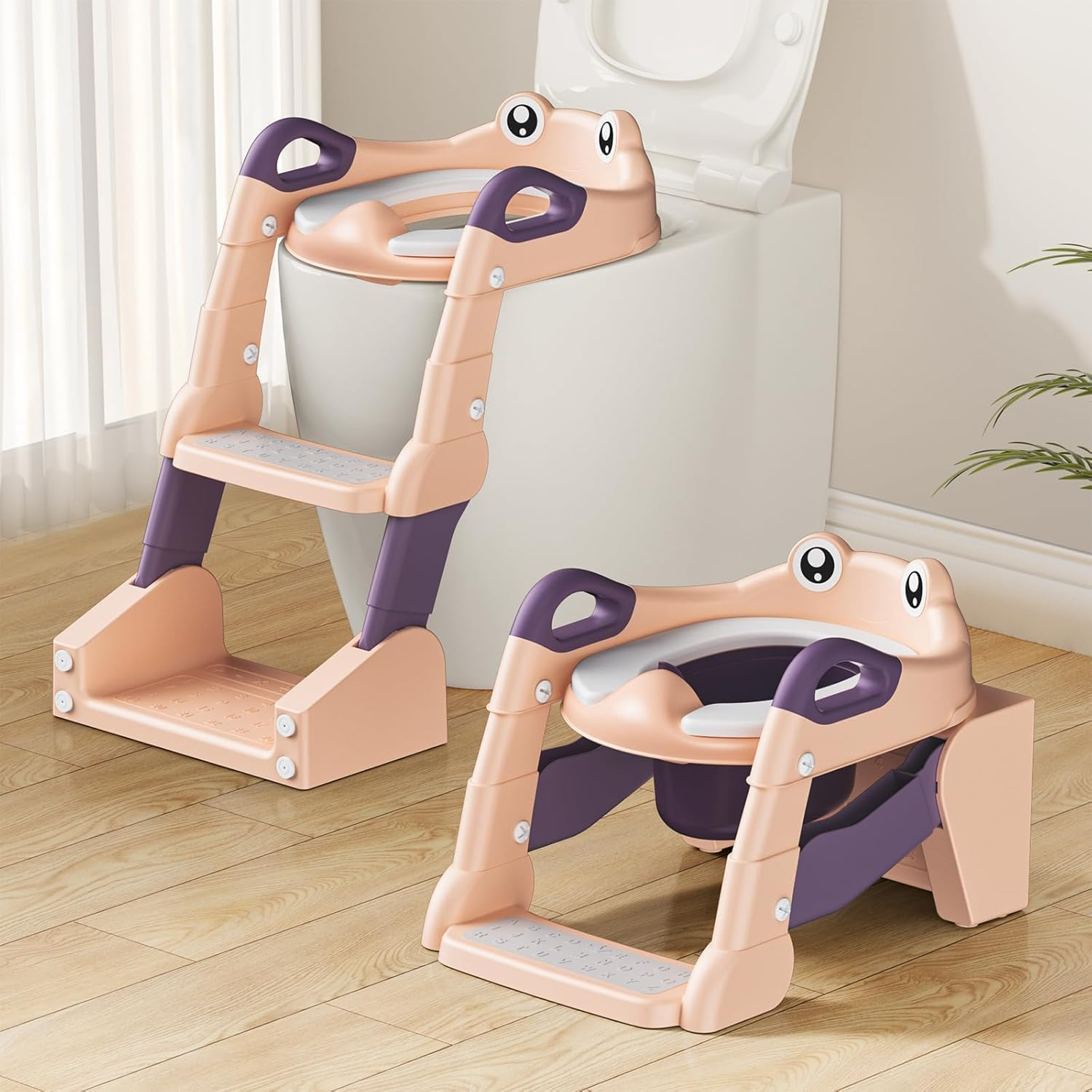 Toilet Potty Training Seat with Step Stool Ladder, Comfortable Safe Potty Seat with Anti-Slip Pads Ladder for Kids Boys Girls Toddlers with Urinals, Splash Guard ， Safe Potty Seat (Blue)