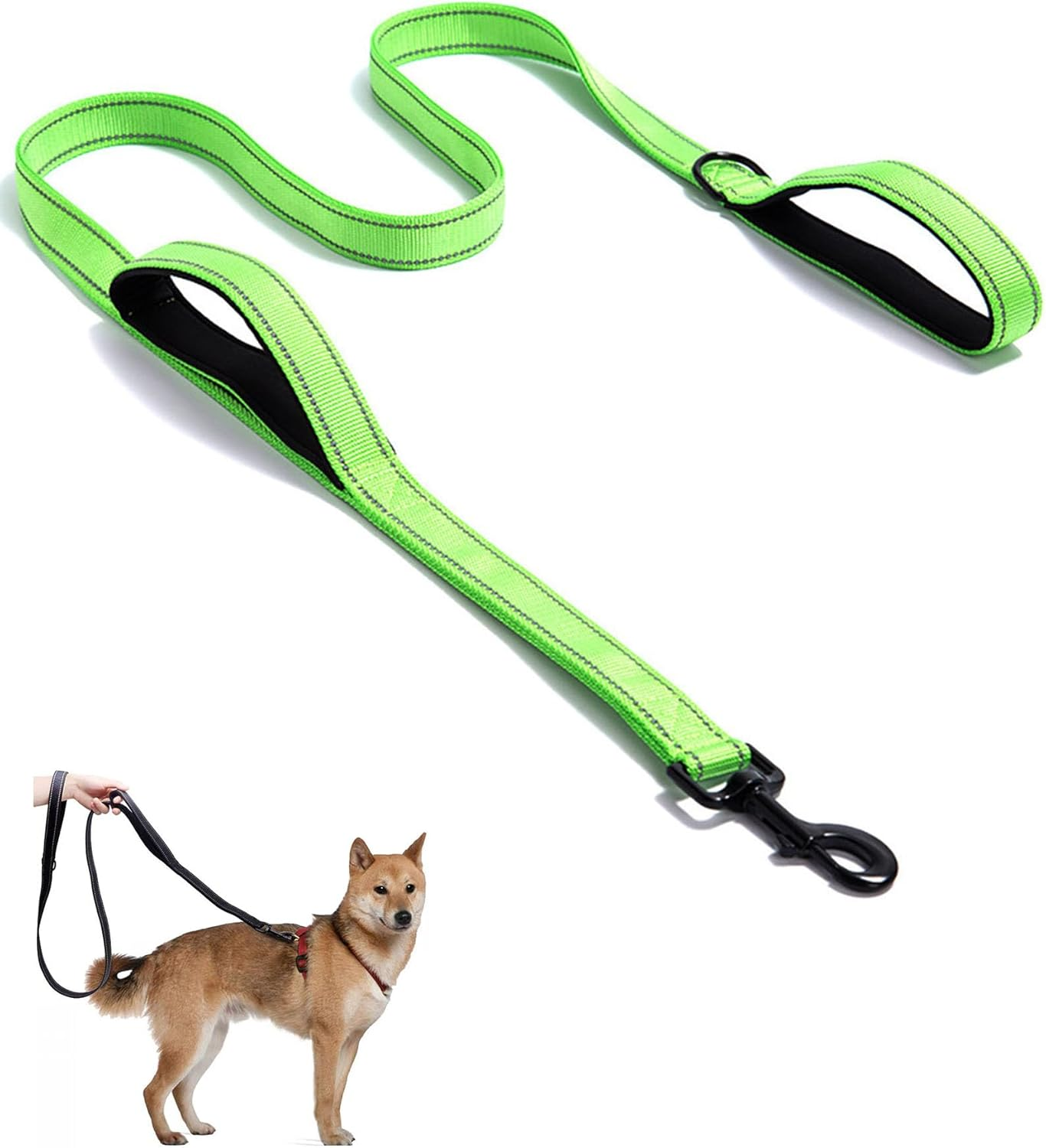 Aeclleca Soft Handle Reflective Black Dog Leash with 2 Padded Handles, 5FT Heavy Duty Pet Lead for Medium & Large Dogs, Comfortable Anti-Slip Grip & Night Safety Design (Sky Blue)