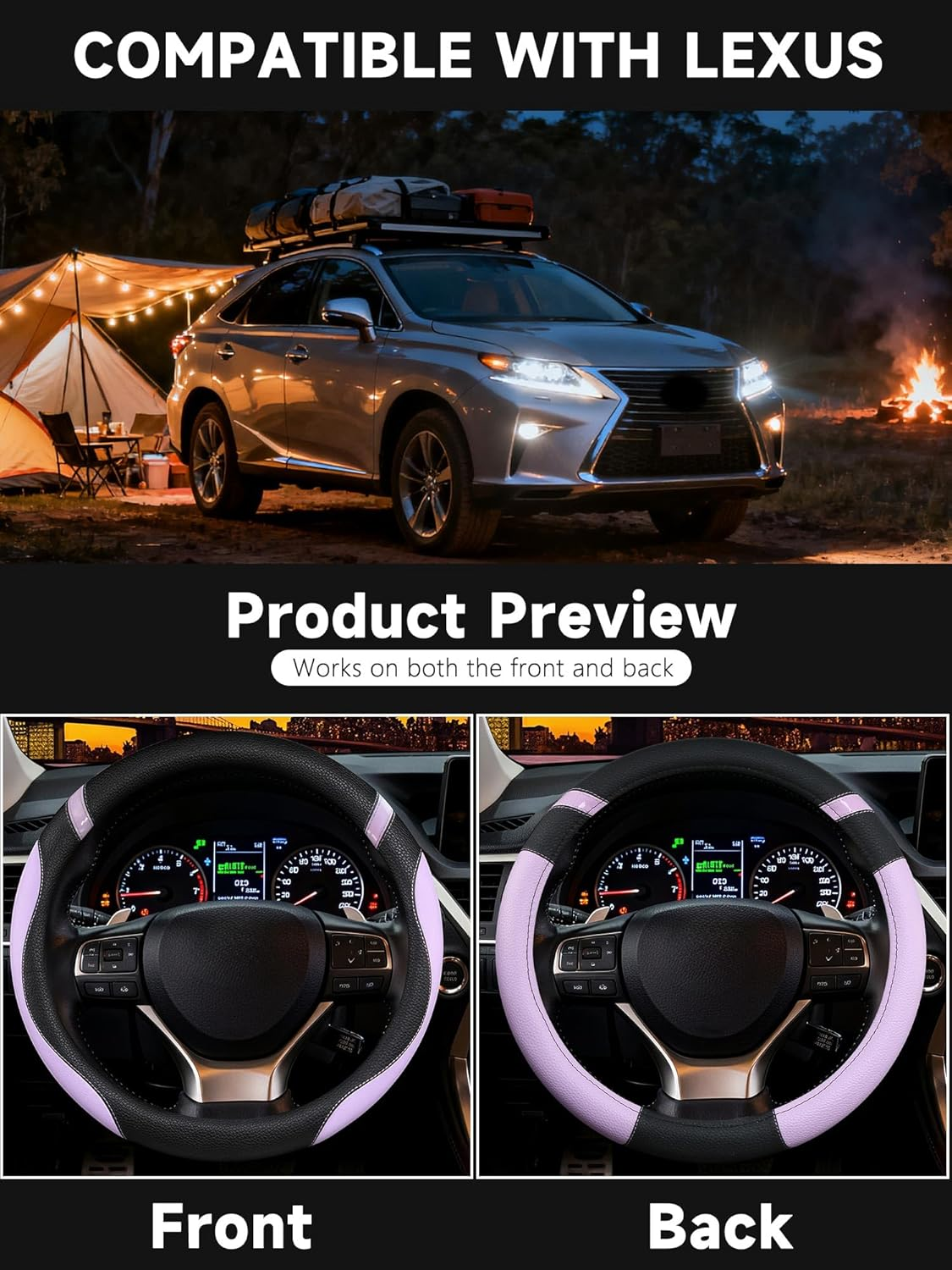 Steering Wheel Cover Customized Fit for Lexus RX270 RX330 RX350 Rx400H ES200 Es300H NX200 NX300 Nx350H UX200 Ux260H Ux300H GS300 GX350 (Purple)