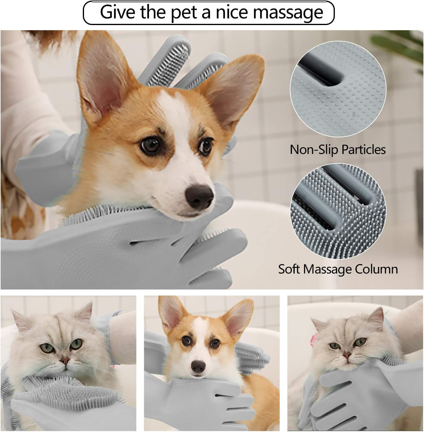 Mumoo Bear Pet Grooming Gloves - Heat Resistant Silicone Gloves with High-Density Teeth, Enhanced Five Finger Design for Bathing and Massaging Dogs and Cats image number 1