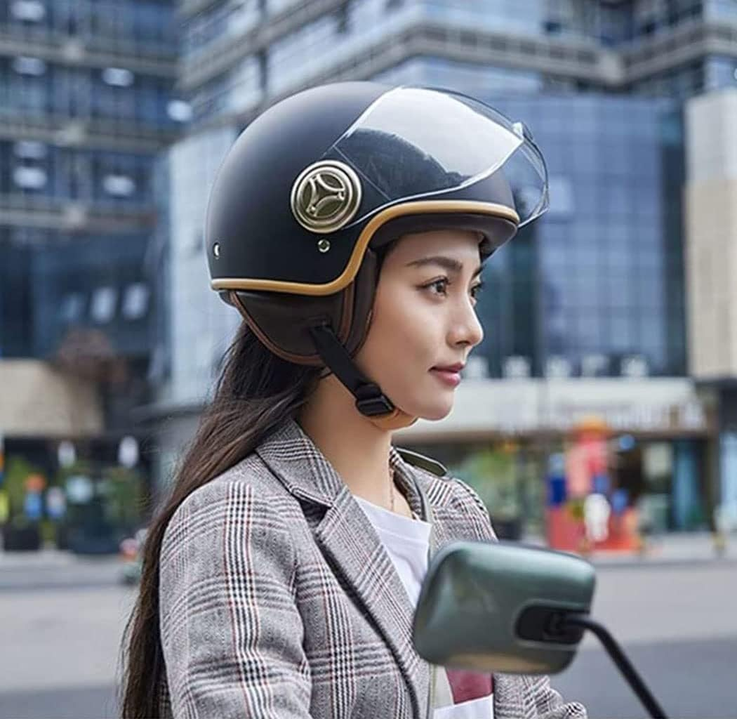 Vintage Open Face Motorcycle Helmet, Retro Electric Motorcycle Half Helmets with Visor, ECE Certified 3/4 Vintage Jet Biker Helmet, Universal Men and Women A,L/(59~60Cm) image number 5