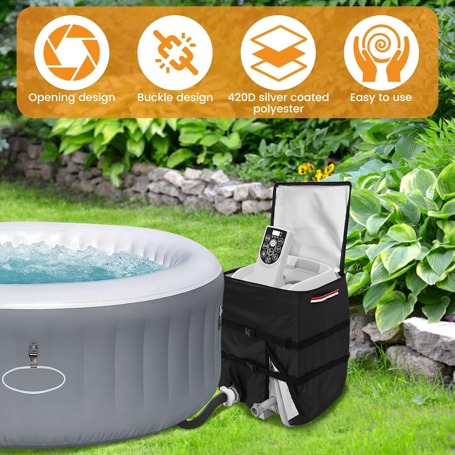 Hot Tub Spa Heater Pump Cover, All Weather Protection Hot Tub Pump Cover with Zipper, Waterproof Dustproof Hot Tub Insulated Pump Cover, Square Hot Tub Heater Pump Cover for Hot Tub Spa Heater Pump image number 1