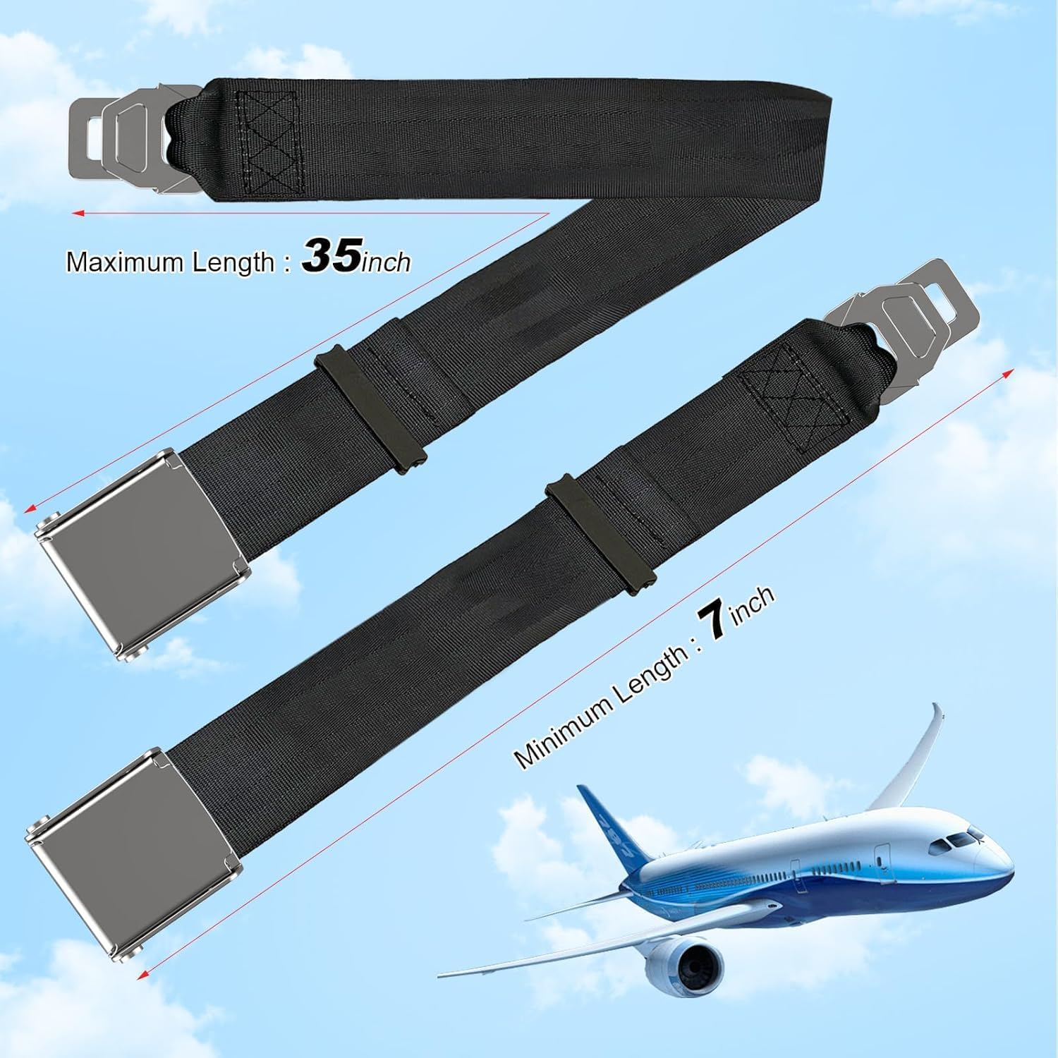 Airplane Seat Belt Extender, Adjustable 7-35 Inch Seatbelt Extender for Most Airlines, FITS All Airlines in US except Southwest image number 4