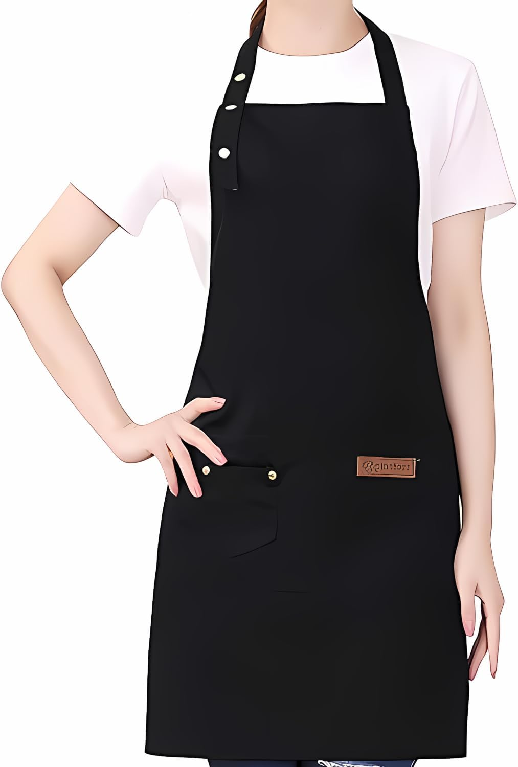 EZONEDEAL Work Aprons for Men Women Chef Aprons Adjustable Strap and 3 Pockets, Apron for Servers Kitchen Cooking Baking Artist Painting image number 4