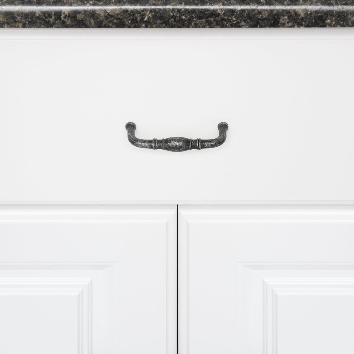 Amazon Basics Traditional Cabinet Handle, 3.71-Inch Length (3-Inch Hole Center), Antique Silver, 10-Pack image number 1