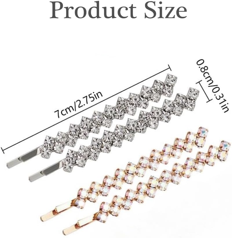 4 Pieces Rhinestone Bobby Pins Bling Crystal Metal Hair Clips Grips Slide Single Row Slim Diamante Rhinestone Bobby Pin for Brides Girls - Black / Gold image number 7