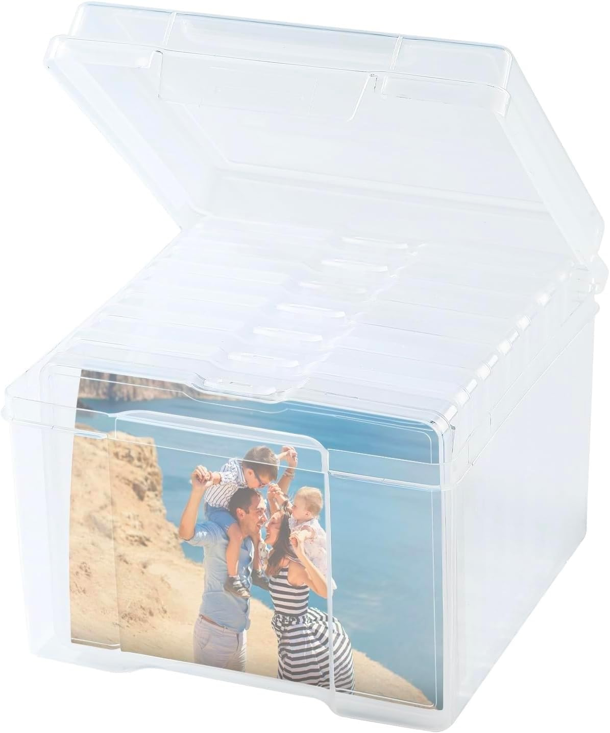 7-Pack Archival Photo Storage - 5X7" Crystal Clear Craft Organizers with Adjustable Dividers & Ergonomic Handle, Acid-Free Scrapbook Boxes for Photos, Stamps, Memorabilia Preservation (Clear, 7)