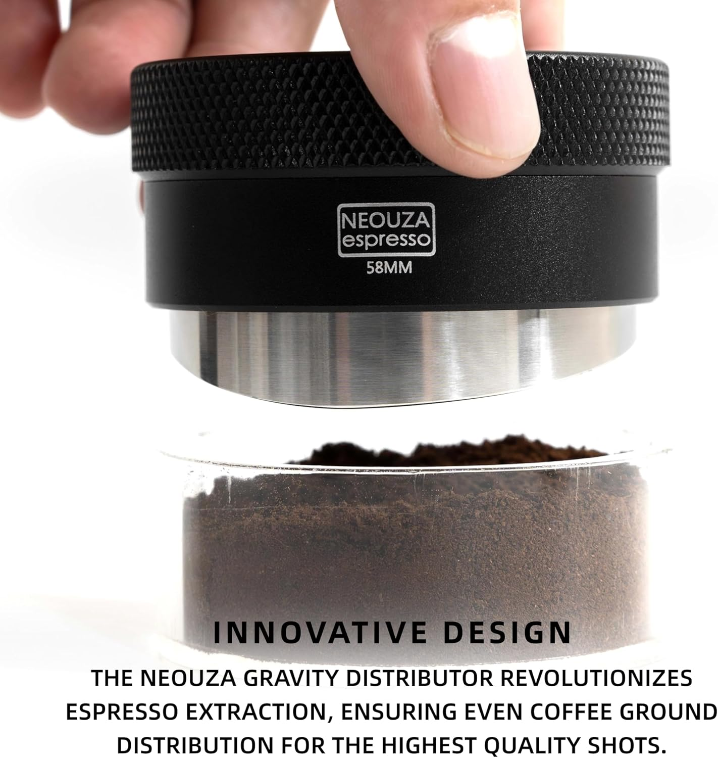 NEOUZA Coffee Gravity Adaptive Distributor for Espresso Portafilter, Gravity Distribution Tool, Auto Leveling Distributor, Leveler with S-Shaped Base (58Mm) image number 1