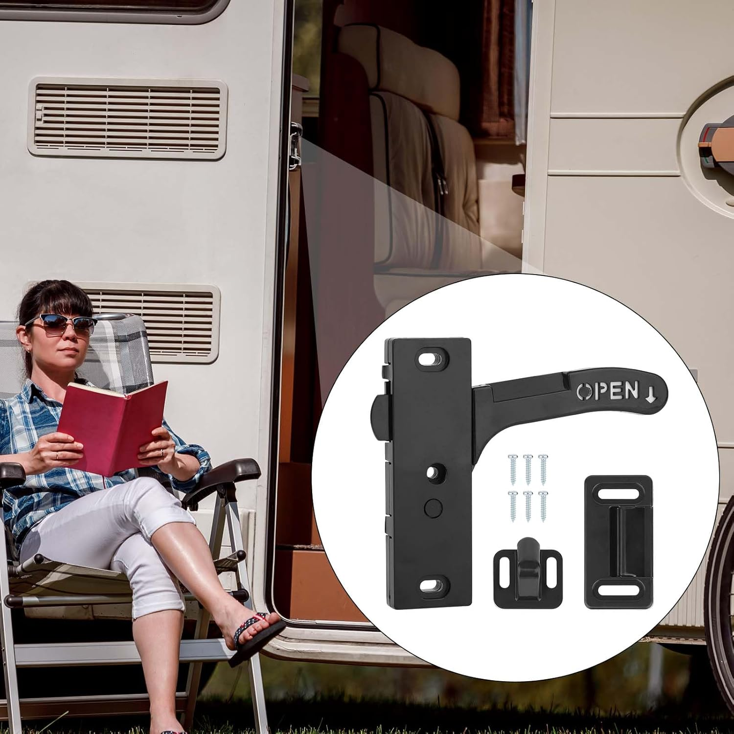 BOXOB 3Pcs Screen Door Latch Replacement Kit, RV Screen Door Handle Latch with 6 Mounting Screws for Motorhome, RV Camper, Travel Trailer (Right Hand) image number 2