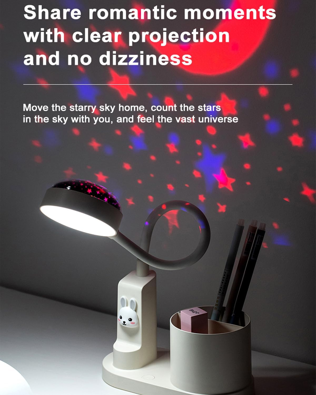 SONVIEE Children'S Desk Lamp, LED Desk Lamp Astronaut with Pen Holder, Gooseneck Table Lamp, Children'S Study Lamp, Reading Lamp with Projection Pencil Holder (Rabbit - White) image number 5