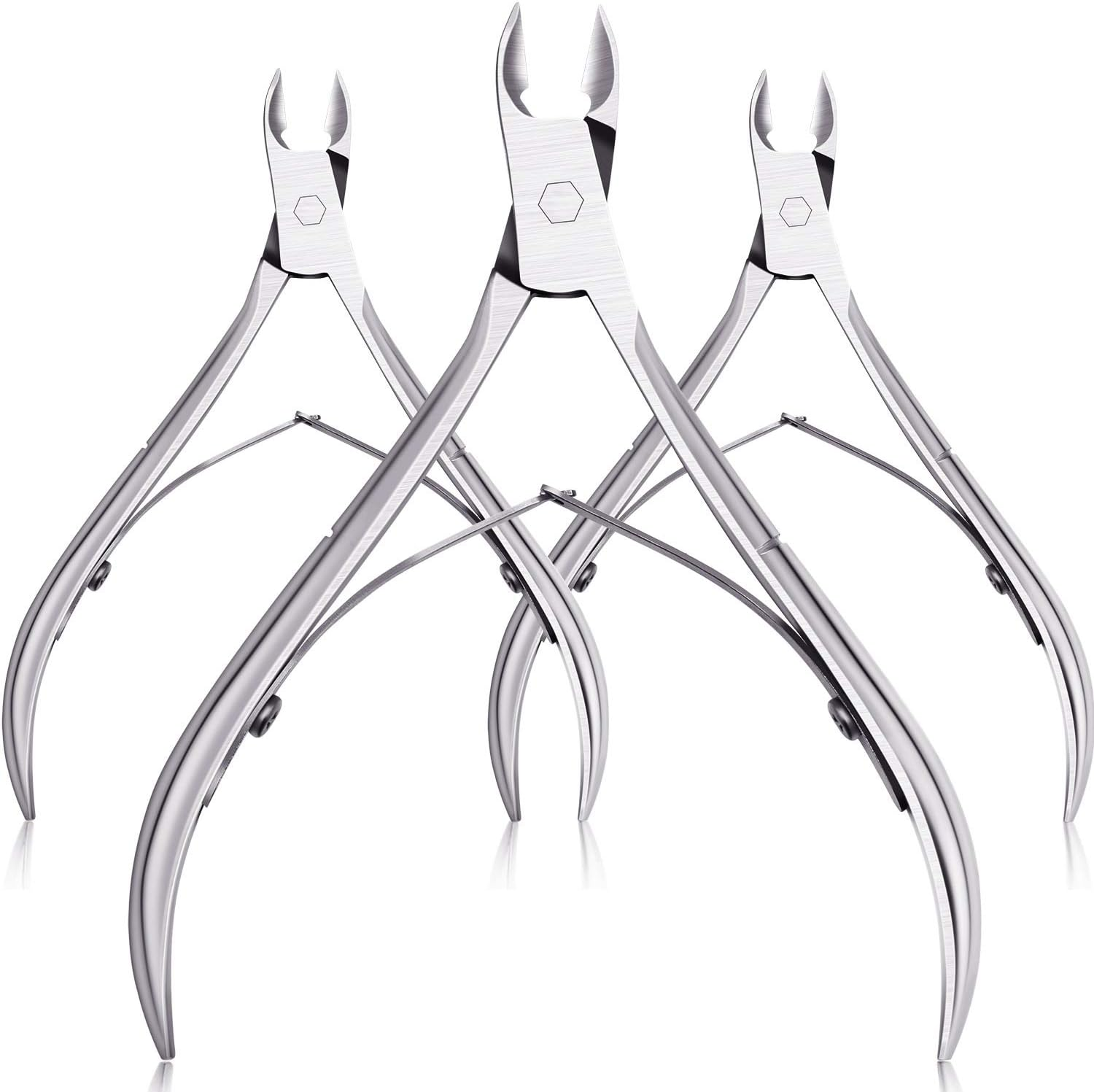 Mudder 3 Packs Cuticle Nippers Cutter Tool Stainless Steel Nail Cuticle Trimmer Remover with Pointed Blade Scissors Pedicure Manicure Tool for Fingernails Nails Care and Toenails(Silver) image number 1