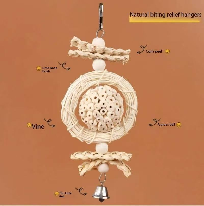Hanging Chewing and Foraging Cage Foraging with Bell, 1Pc Bird Chewing and Foraging Toy, Parrot Cage Foraging Hanging Toy, Bird Shredding Foraging Chew Hanging Toy image number 6