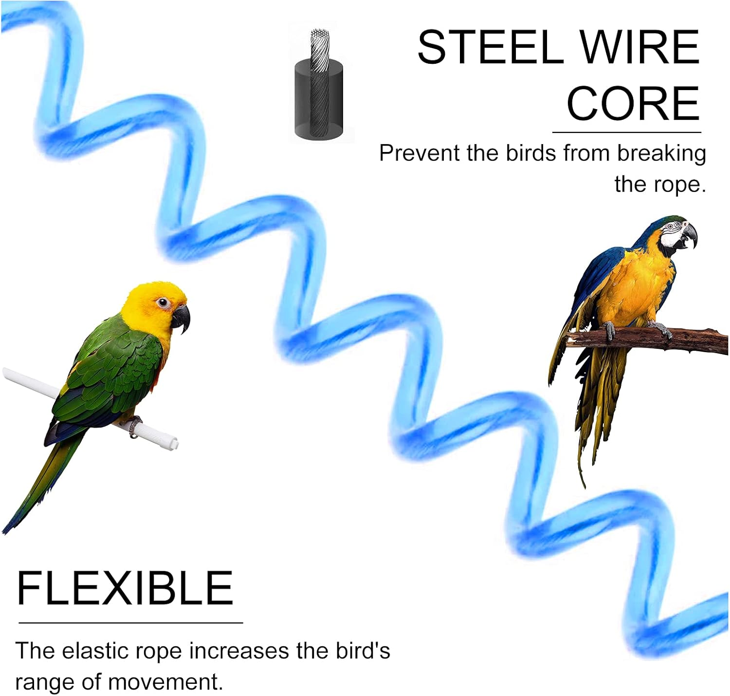 Andiker Parrot Steering Rope 5M Parrot Anklet Flight Training Training Harness with Elastic Pull Cord anti Bite for Birds Rigid (Green)