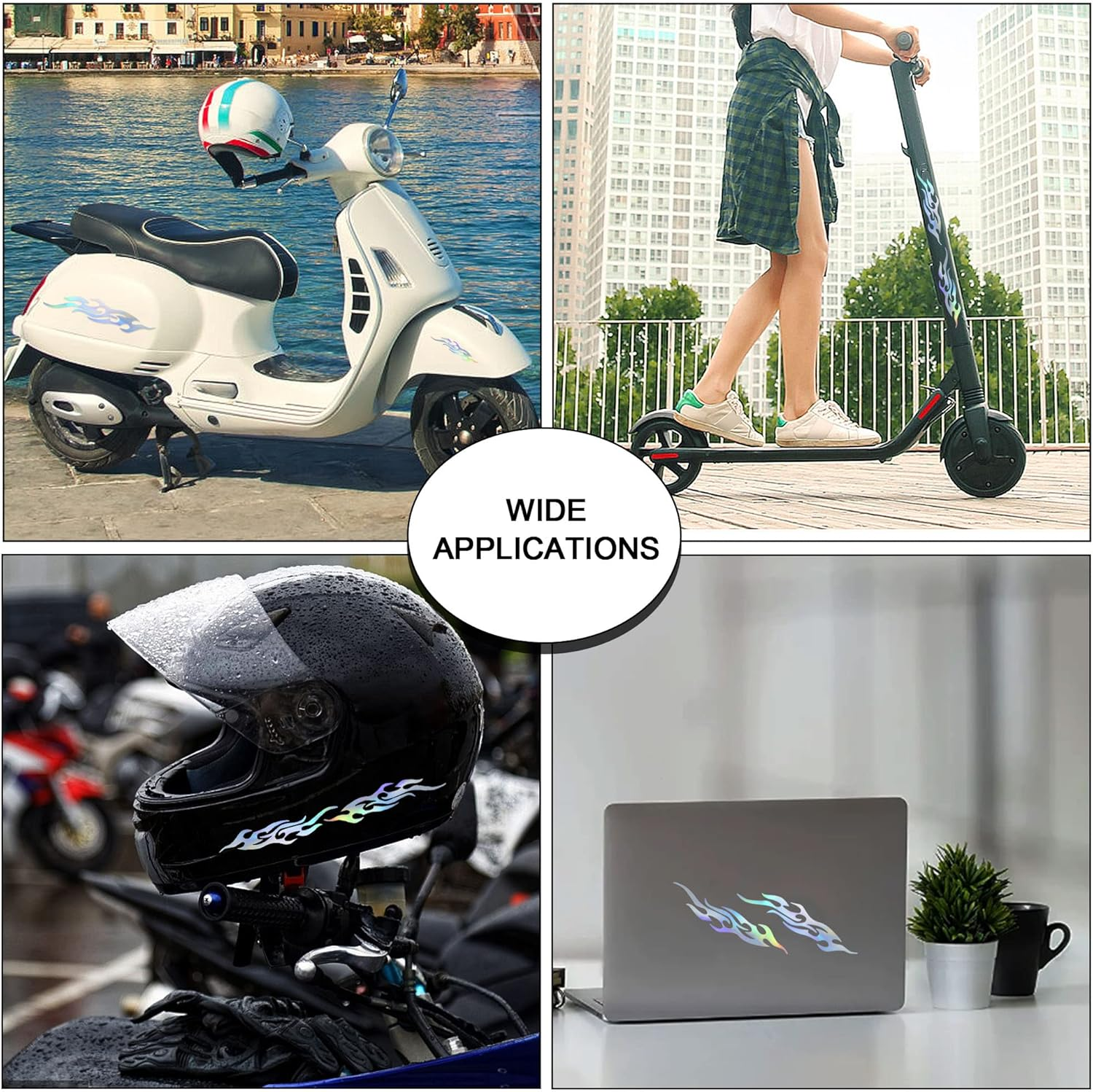 TOMALL 4 Pcs 12Cm+29Cm Flame Reflective Sticker for Car Flame Racing Sports Stripe Decal for Golf Cart Vinyl Waterproof Decal DIY for Car Body Side Truck SUV Off-Road Vehicles Skateboard (Gradient) - Black image number 4