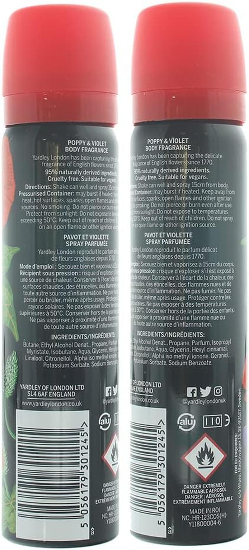 Yardley London Poppy & Violet 75Ml Deodoriser Body Spray Women Fragrance image number 1