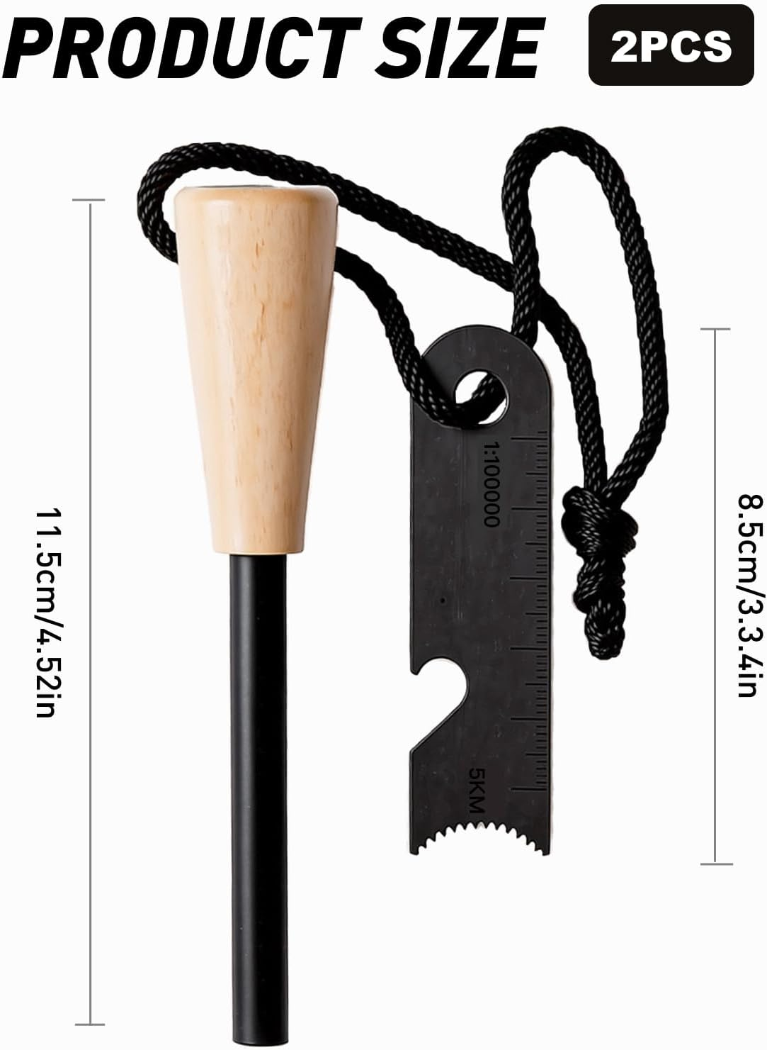 2 Pack Fire Starter Survival Tool, Flint and Steel with Ferro Rods Fire Starters for Campfires, Outdoor Activities, Emergency Fire Making, Compact Multi Tool with Bottle Opener, Durable Magnesium Kit image number 1