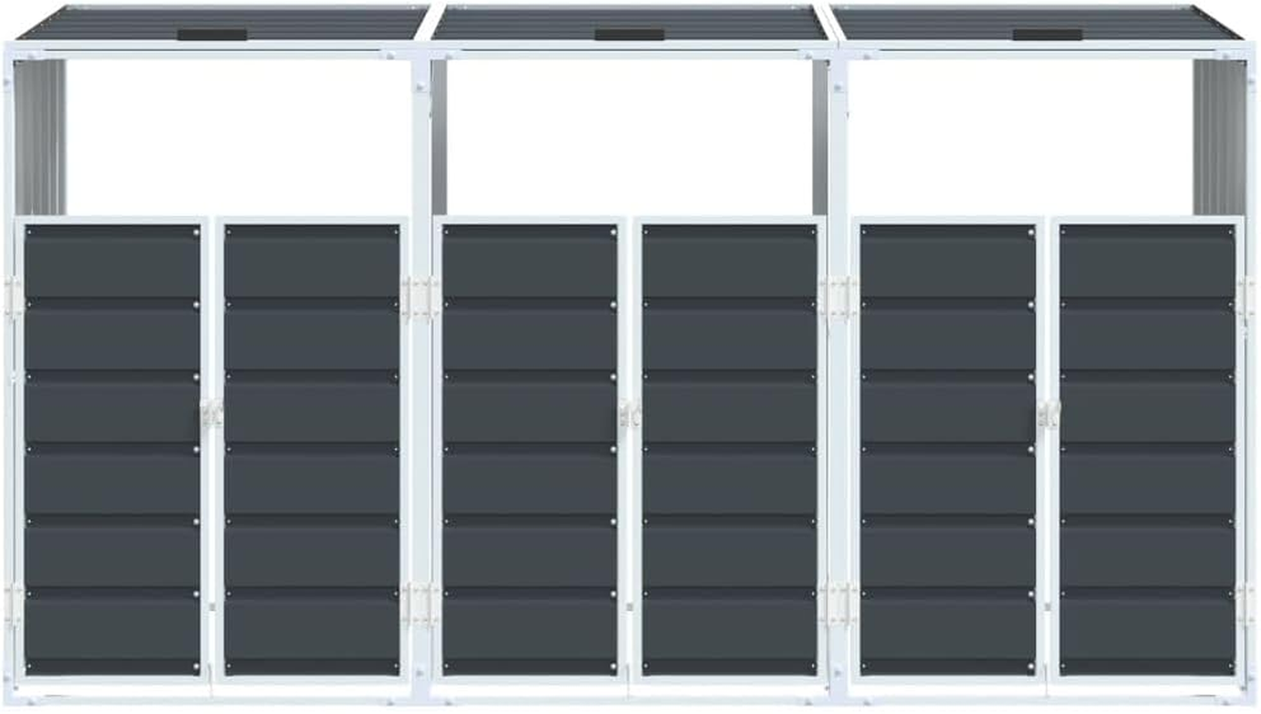Vidaxl Triple Bin Wheelie Bin Storage - Anthracite Steel 216X81X115 Cm - Ventilated & Expandable image number 2