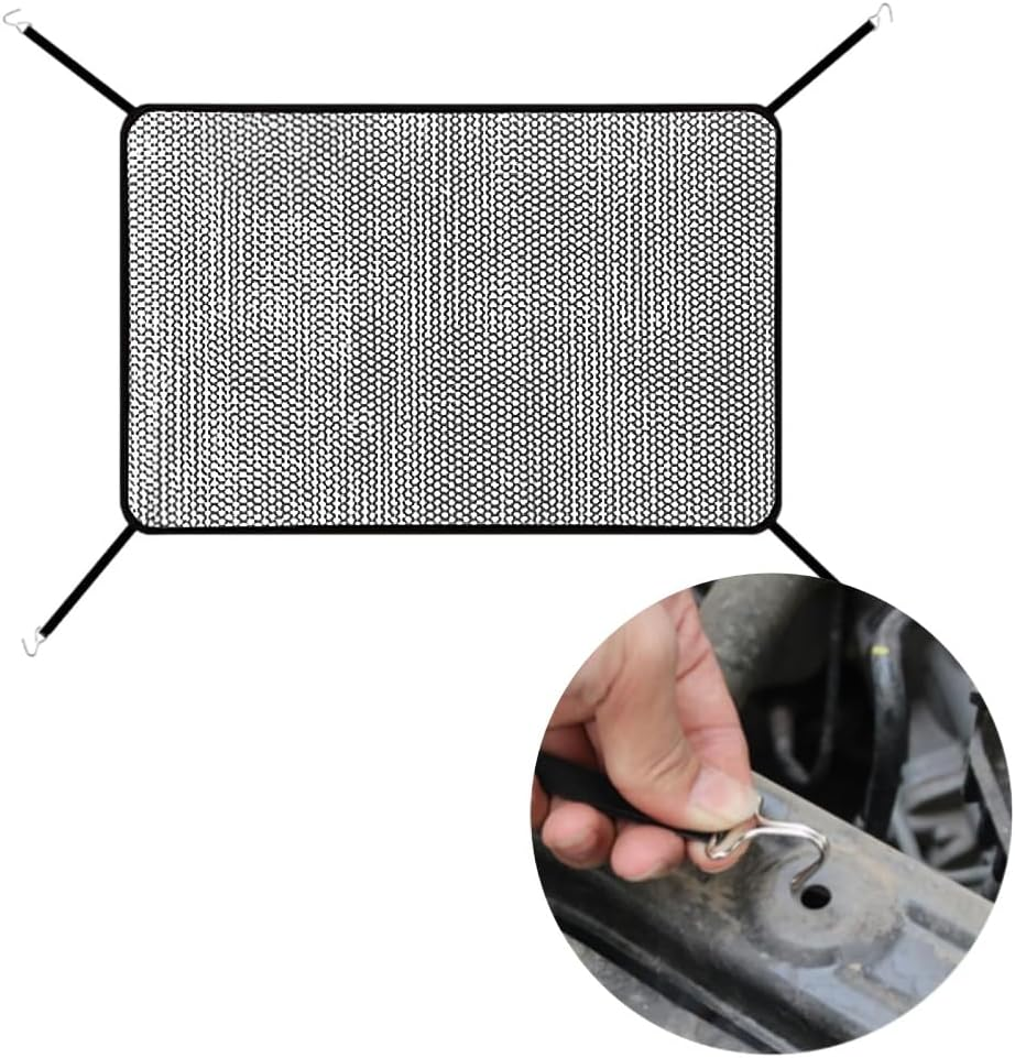 Car Grille Net,2 Pcs Front Hood Grille Protection Mesh with Hook,Anti-Clogging Exterior Air Intake Dustproof Net,High-Density Engines Water Net Guard Protector,For Most Cars,Trucks,Suvs (Black) image number 2